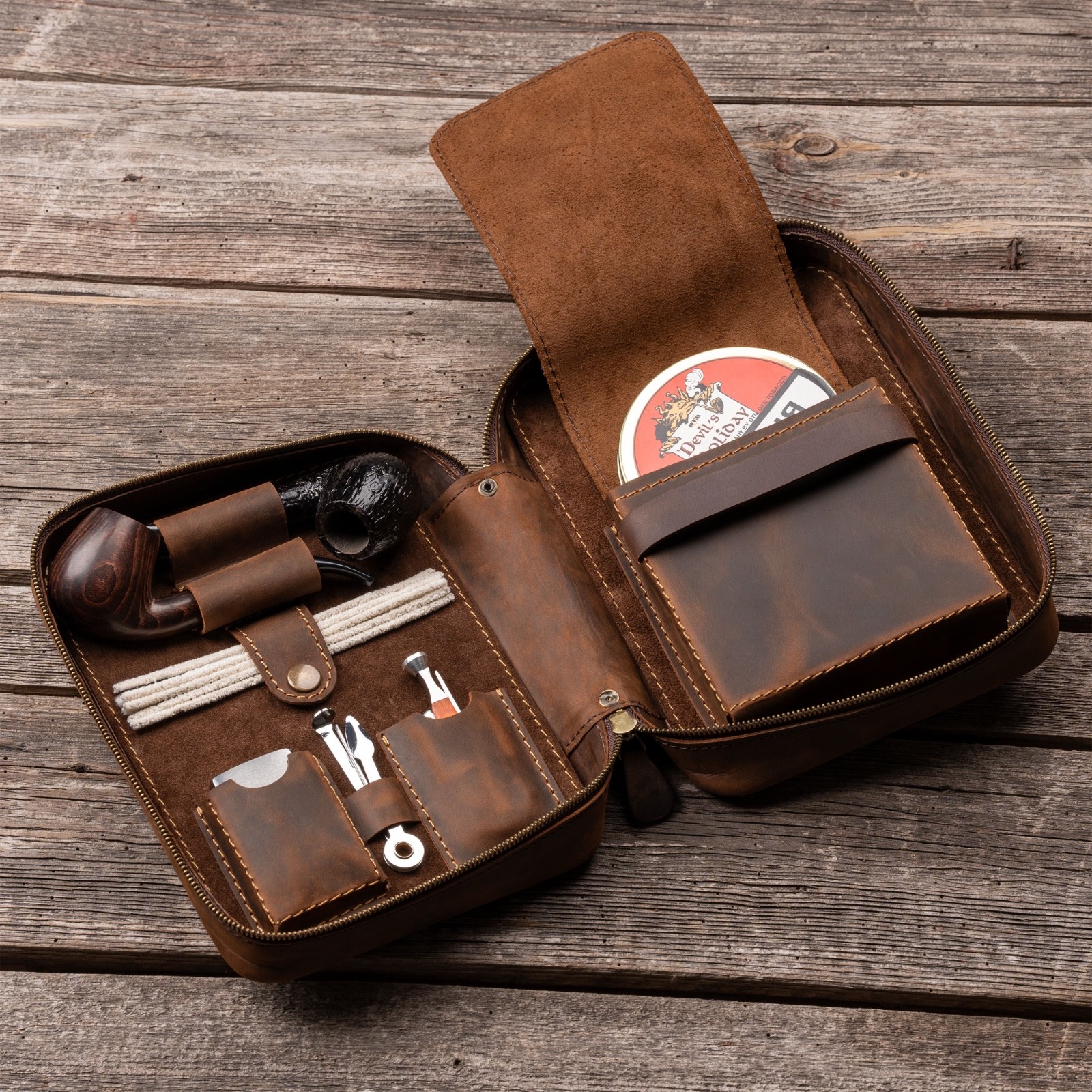 Leather Pipe Case for Smoking Pipes, Tobacco & Accessories Travel Pipe Holder