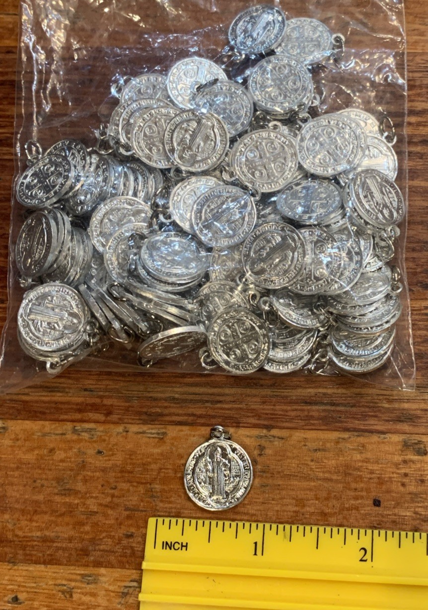 St Benedict Medals, Lot Of 100 pcs Metal Catholic Devotion Bulk 5/8” Wide