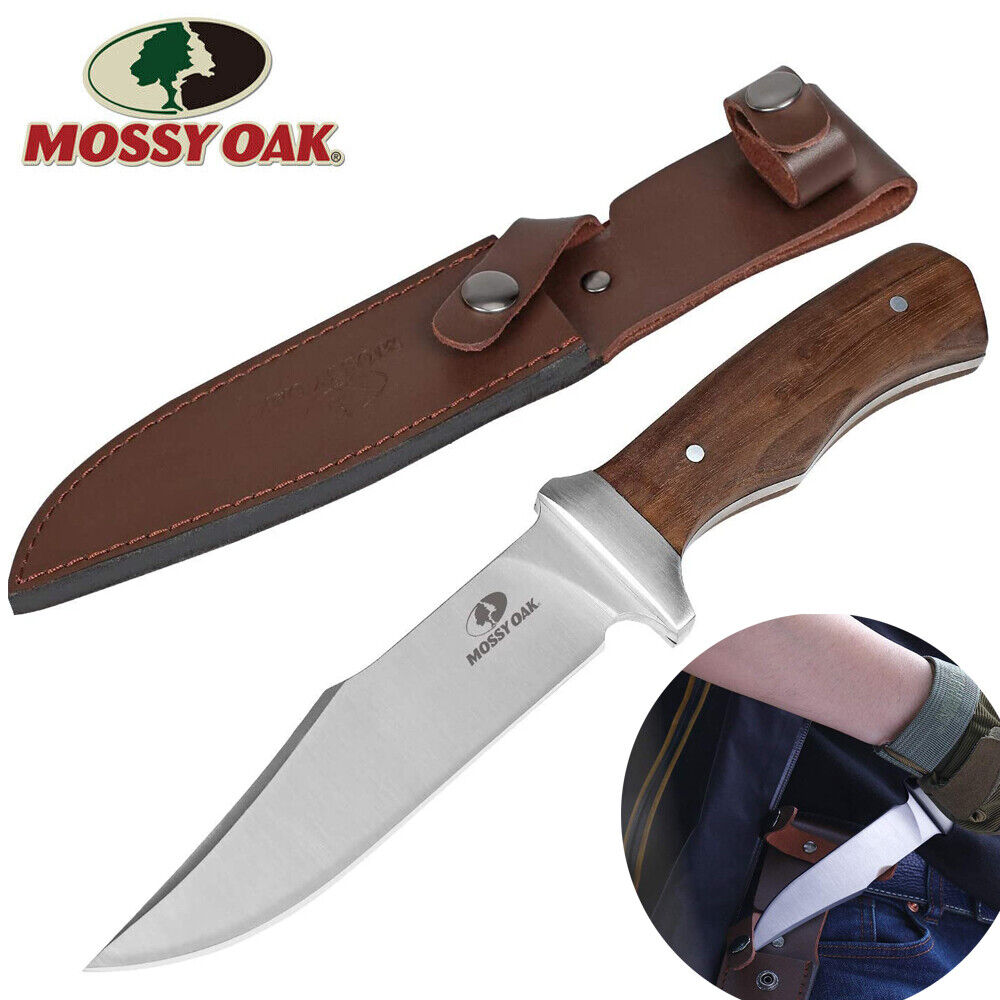 MOSSY OAK 11 Inch Full-tang Fixed Blade Knife With Leather Sheath For Camping US