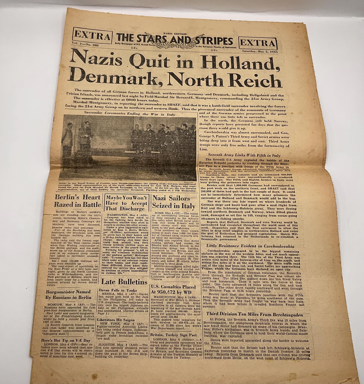 Rare Vintage May 5 1945 Stars And Stripes Newspaper Nazis Quit Holland Denmark