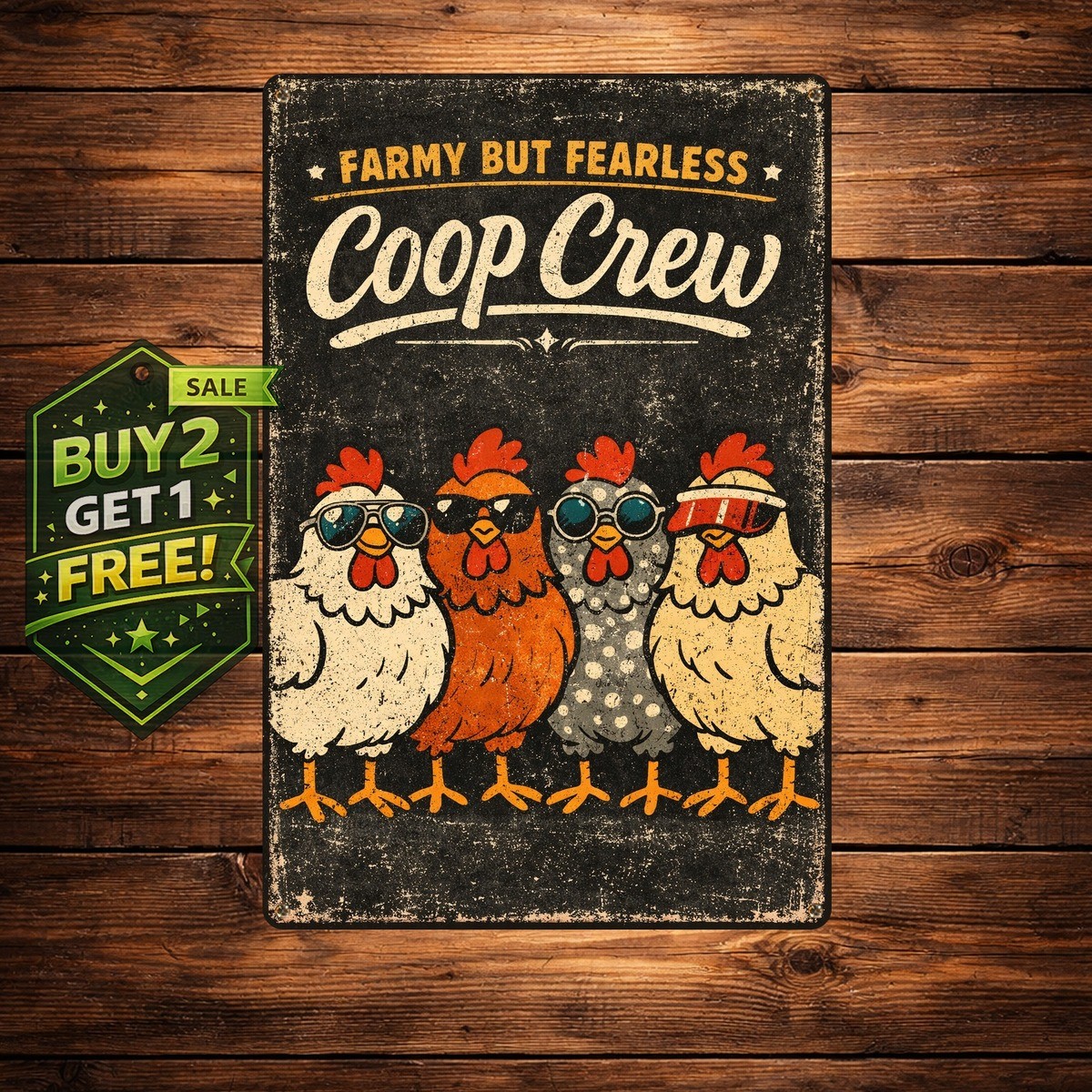 What a Fuster Cluck Chicken Sign Funny Farmhouse Metal Tin Wall Plaque
