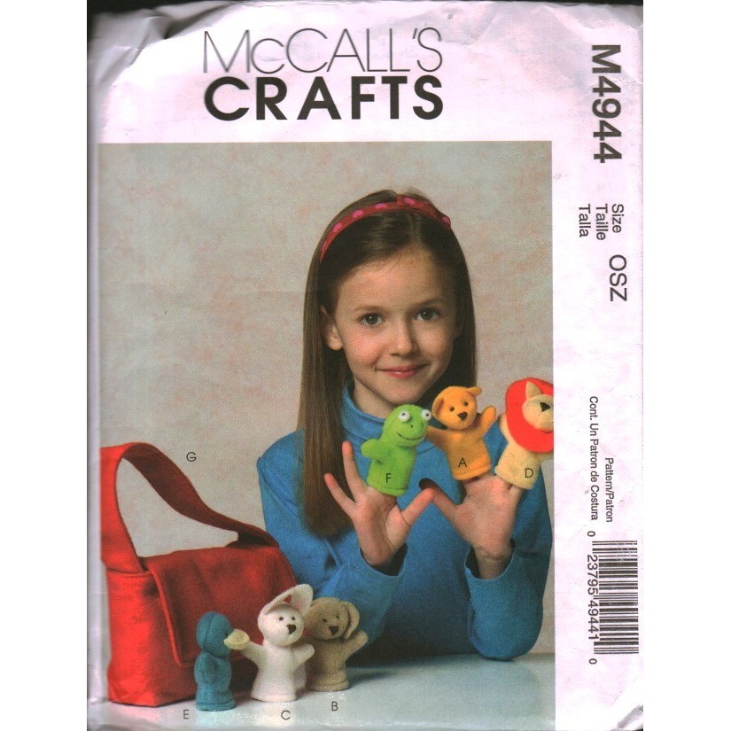 McCalls Crafts M4944 Finger Puppets and Tote Bag Sewing Pattern Bear Lion Frog