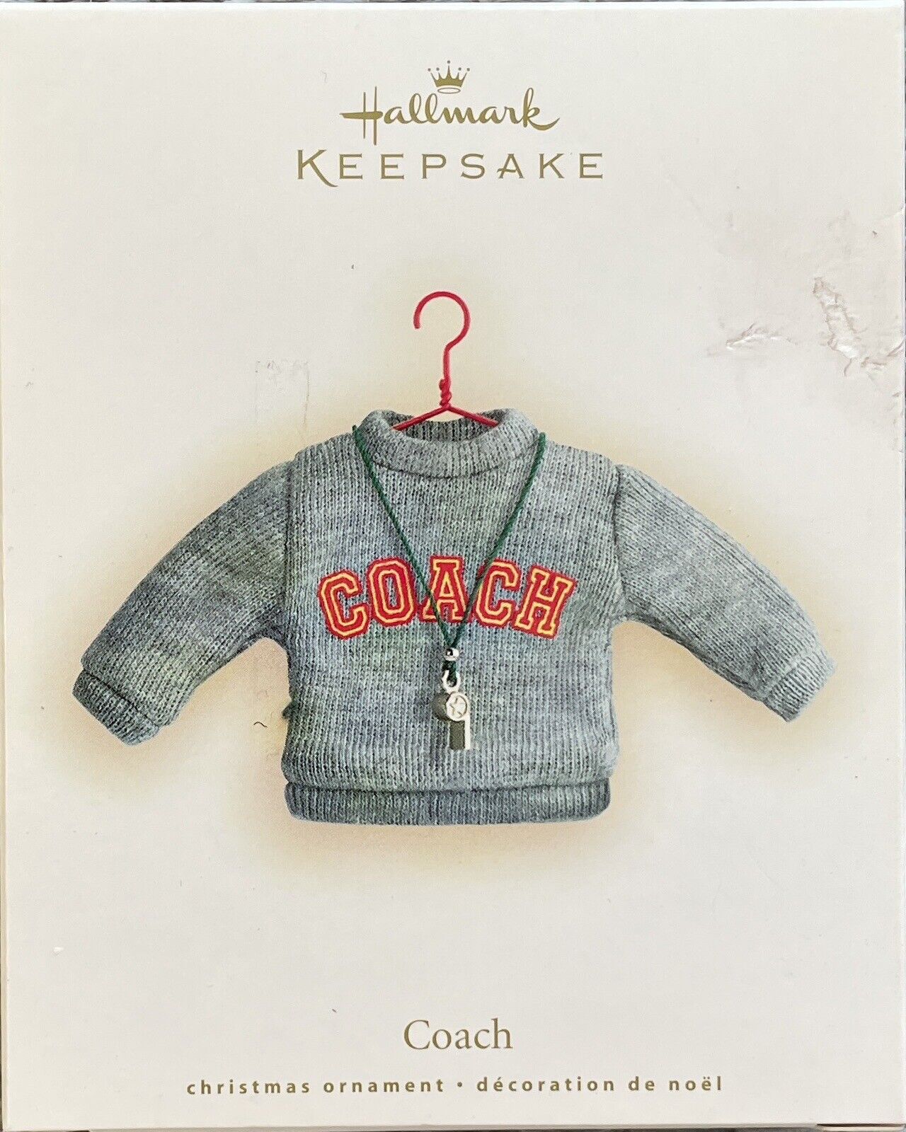 2007 Hallmark Keepsake Cloth Coach Sweater Christmas Ornament With Whistle Gray
