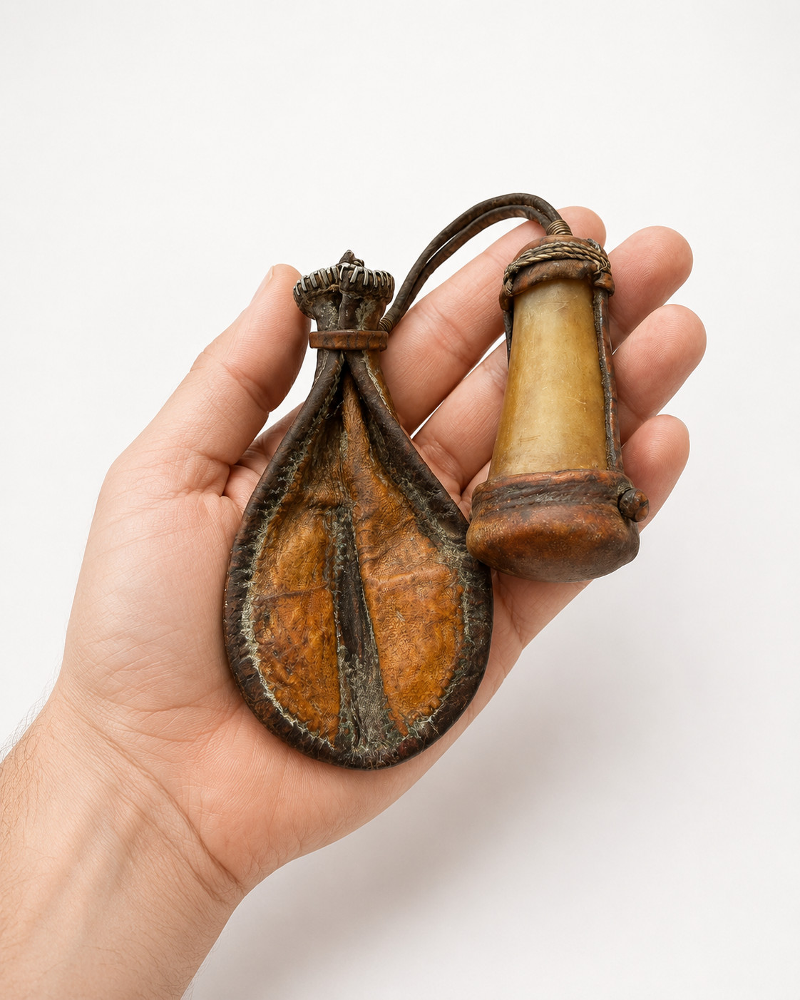 Antique Ethiopian Borena Oromo Tobacco Pouch – Handmade Leather & Horn Snuff Bag
