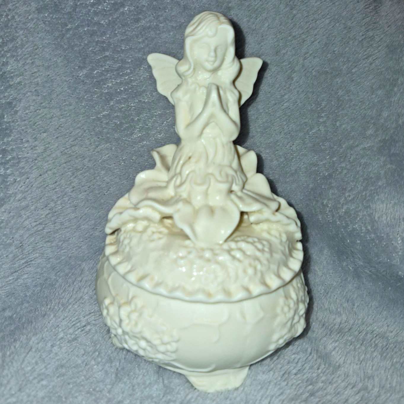 VTG Hermitage Pottery Jade Statuette Jewelry Box White Angel Figurine Trinket