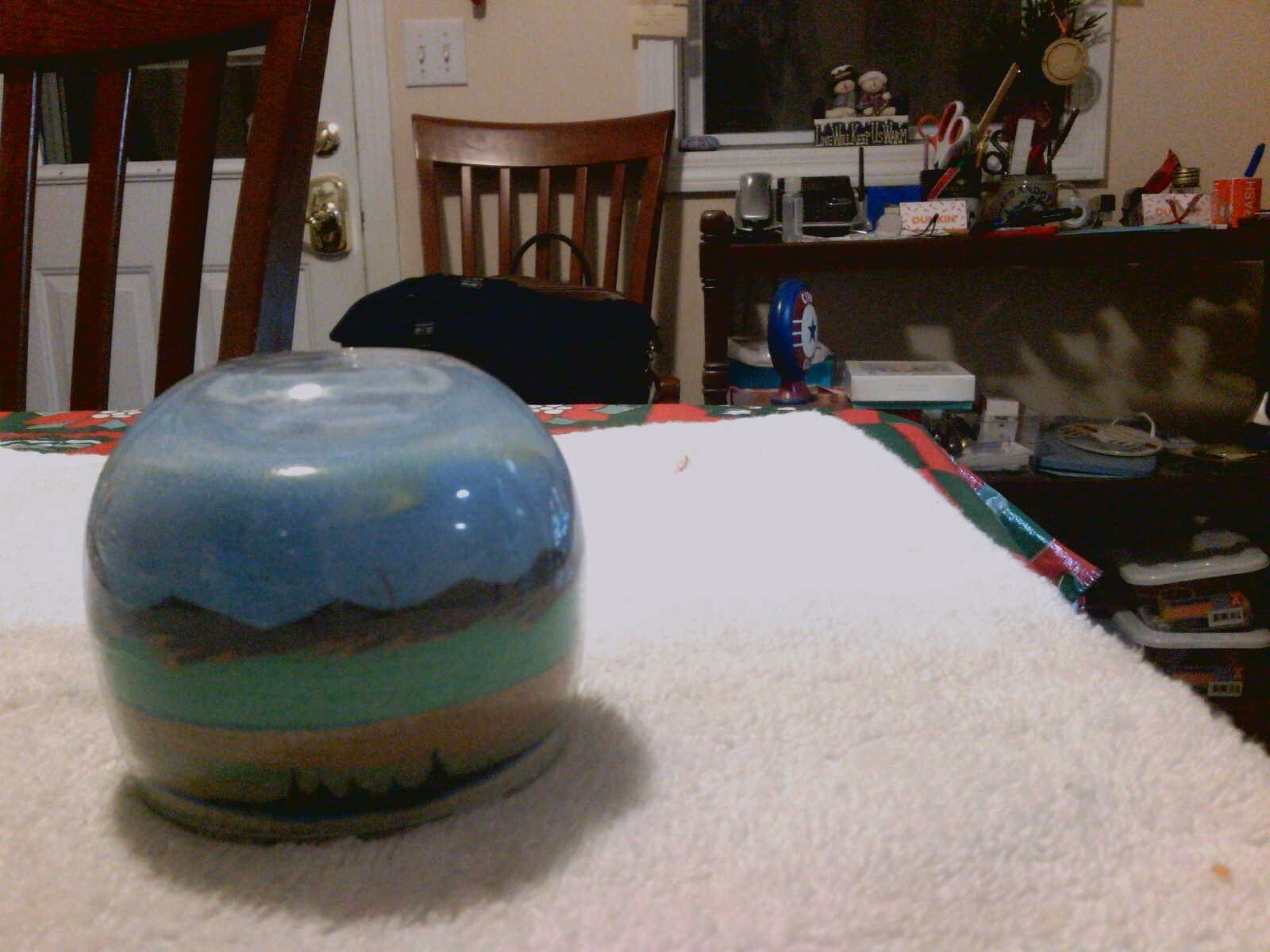 HandMade Native American Glass Sand Art Mountain Desert Scene Paperweight