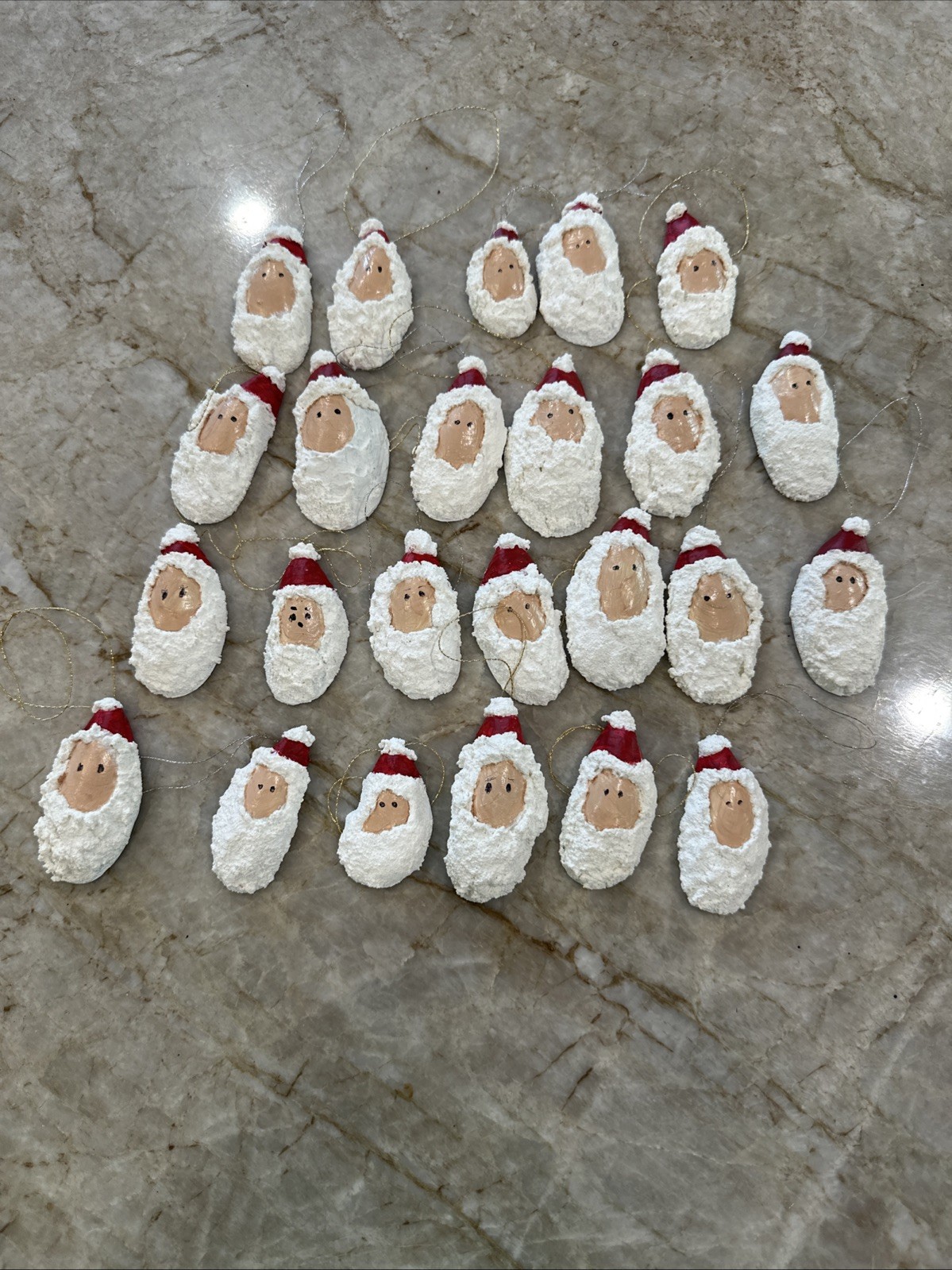 Vintage Seashell Santa Ornaments Lot Of 24 Adorable