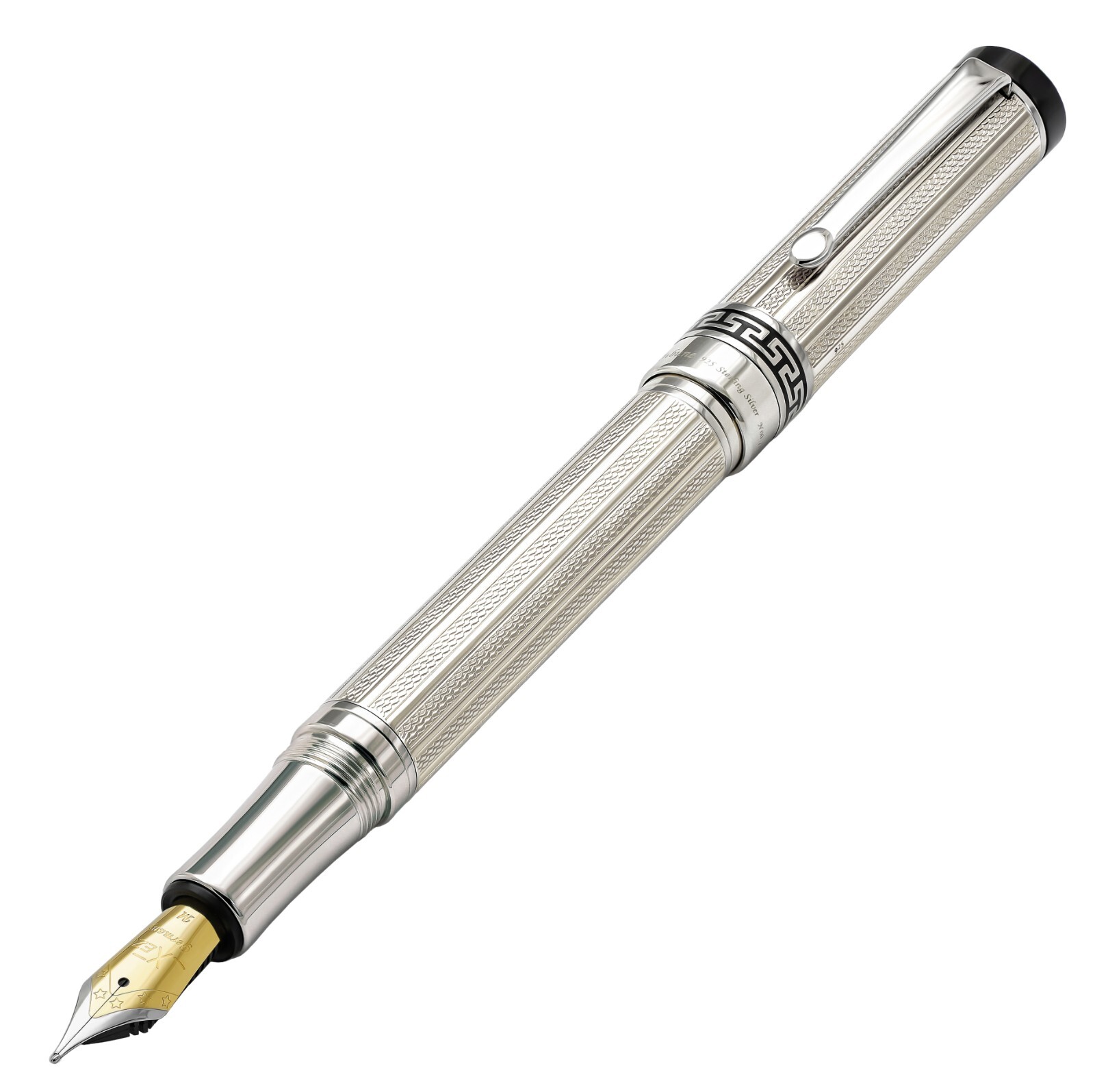 Xezo Tribune 925 Sterling Silver Med Fountain Pen, Platinum Plated. Handmade, LE