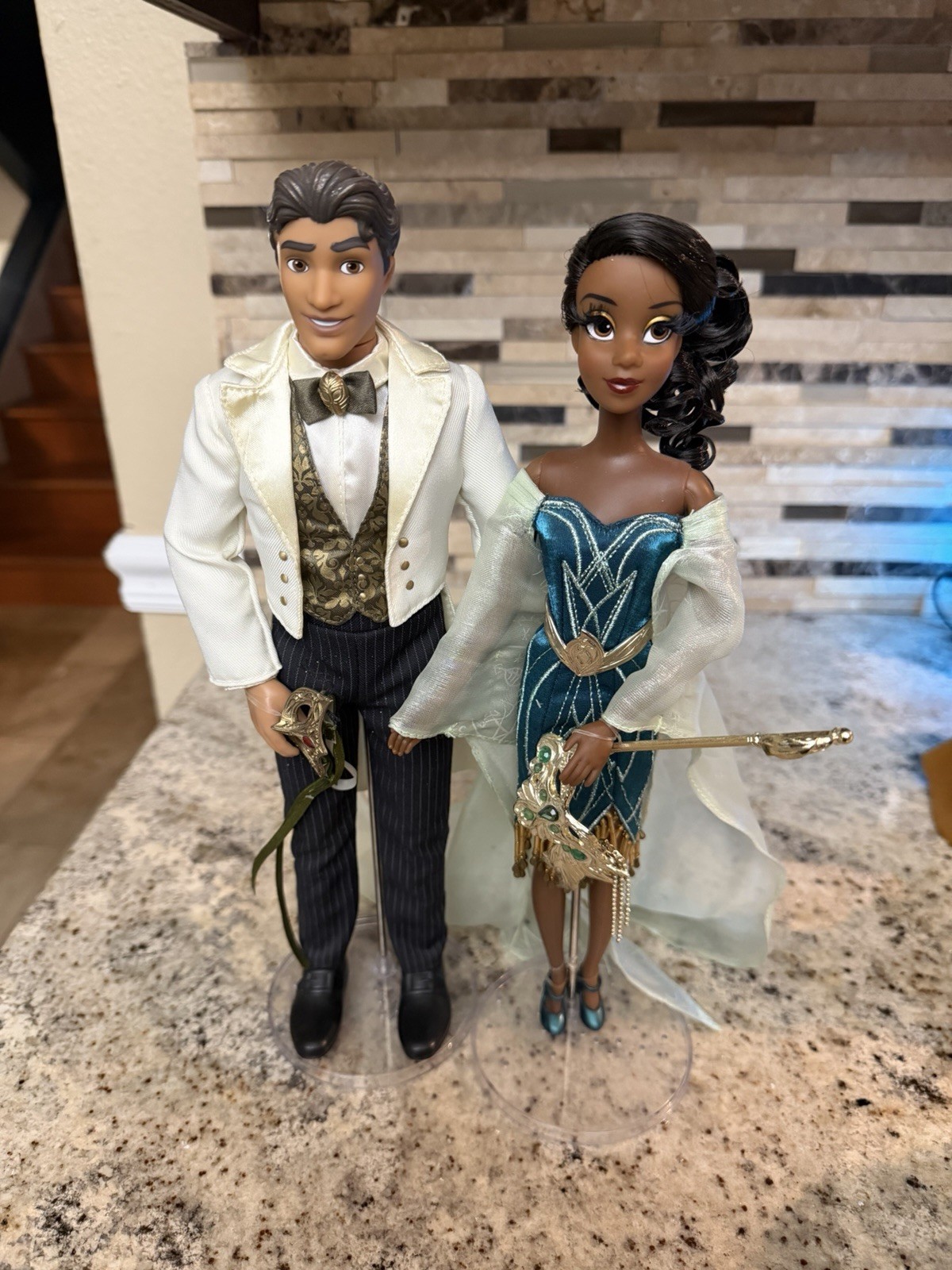 Disney Designer Midnight Masquerade Tiana & Naveen Doll Set Used