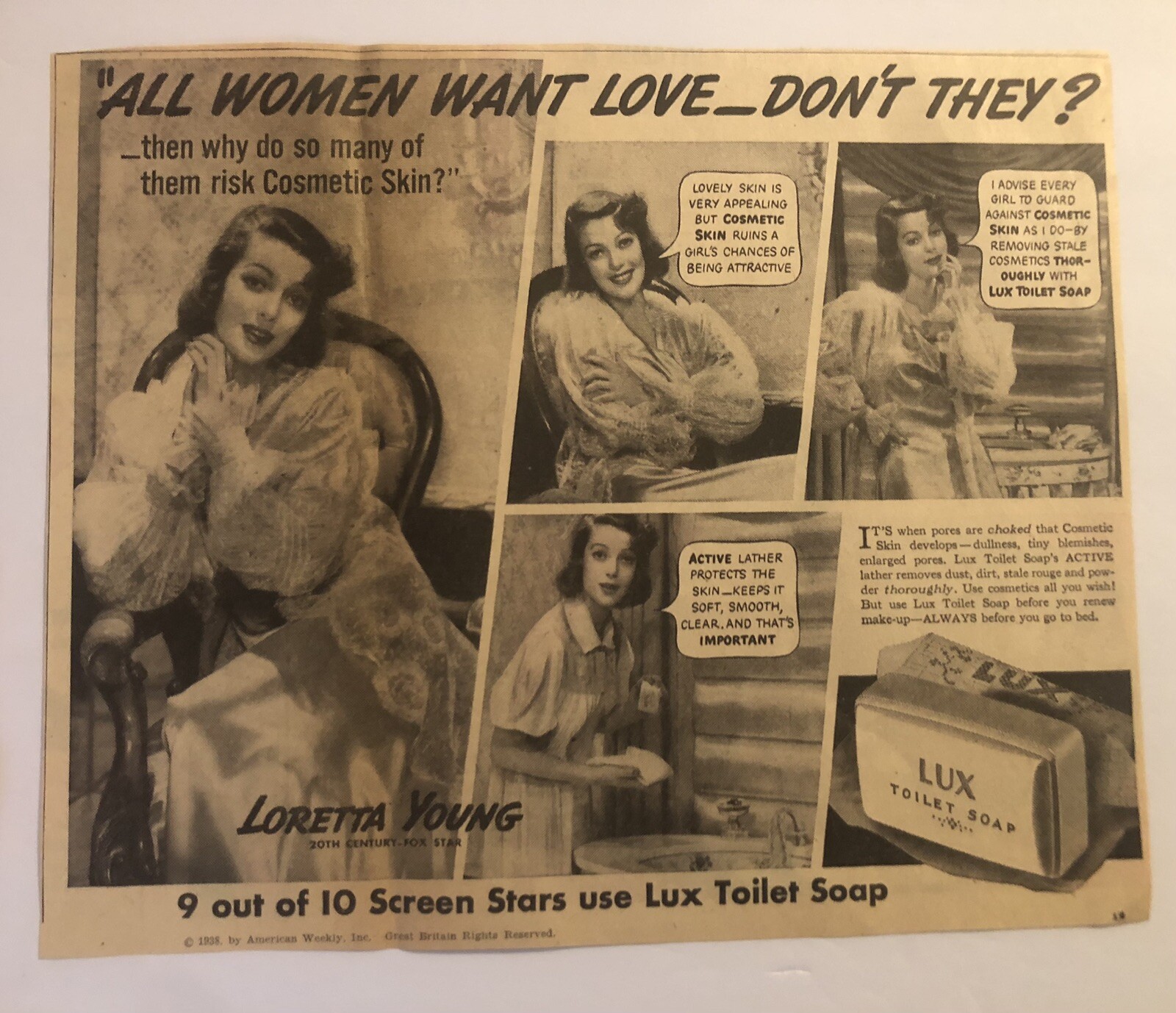 VTG 1930’s Actress Loretta Young Lux Soap Newspaper Ad 0C25