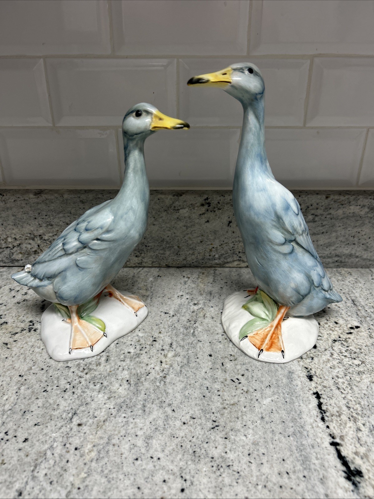 Vintage Blue Porcelain Duck Goose Figurine hand Painted Made In Italy#253,254π₯ Vintage Blue Porcelain Duck Goose Figurine hand Painted Made In Italy#253,254π₯