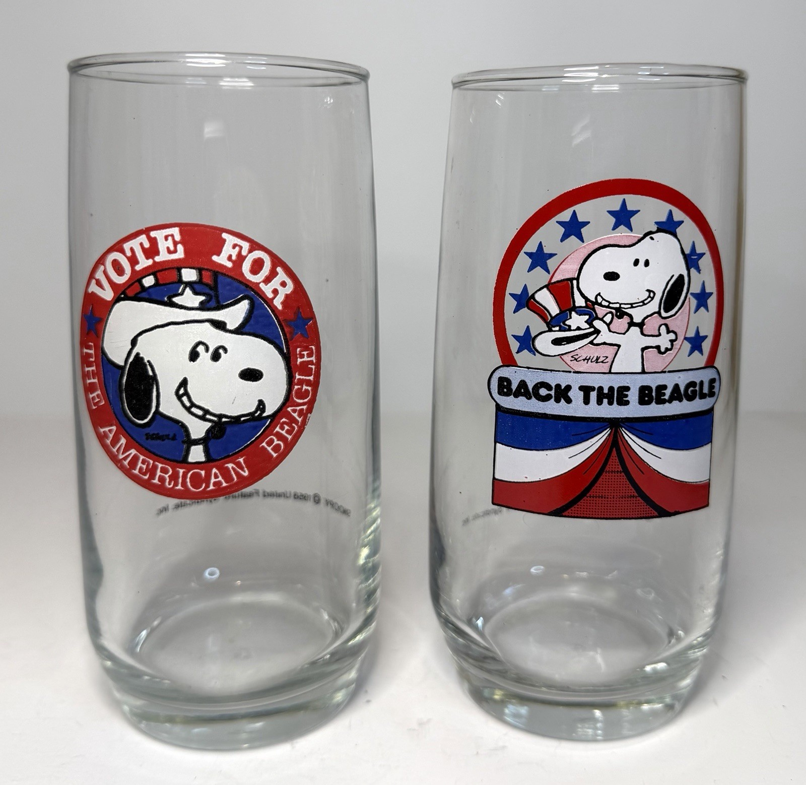 2 Vintage Snoopy Peanuts Vote For The American Beagle Back The Beagle Glasses