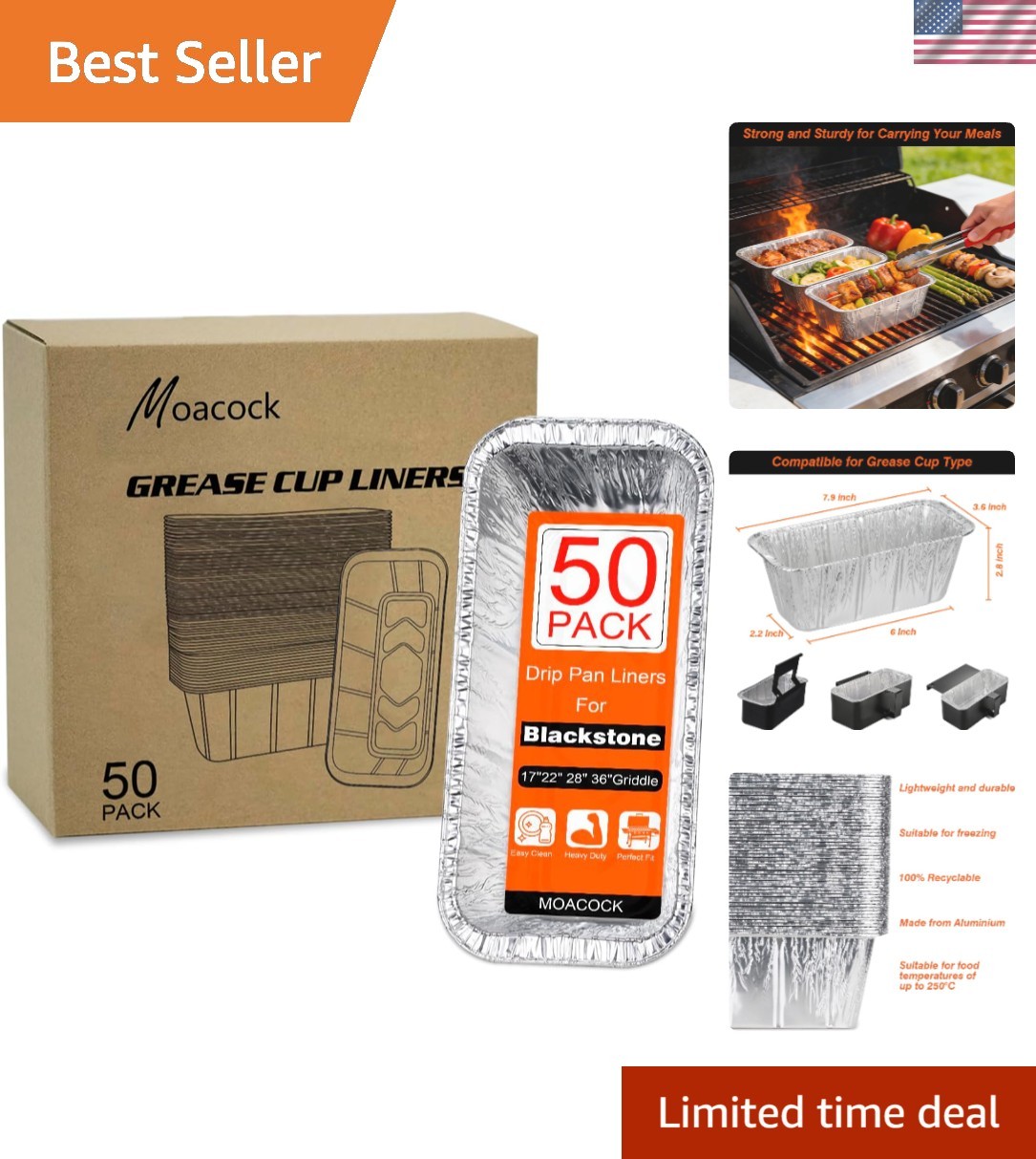 Efficient 50-Pack Grease Catchers for Blackstone Griddles - Aluminum Quality