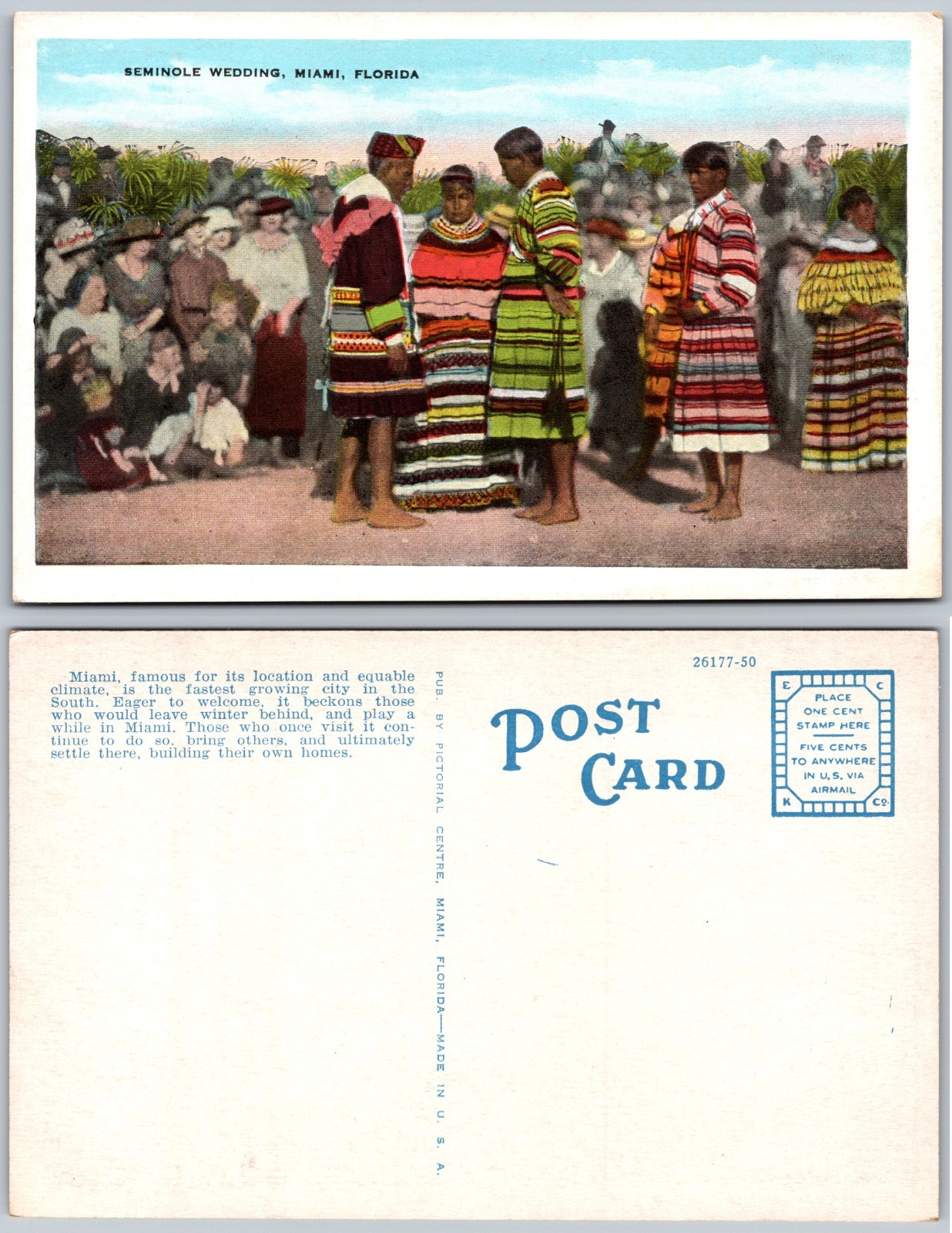 Seminole Wedding Miami Florida Postcard