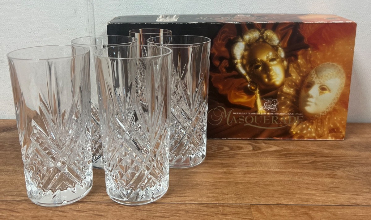 Set of 4 Cristal D'Arques Masquerade Highballs 24% Lead Crystal New in Box