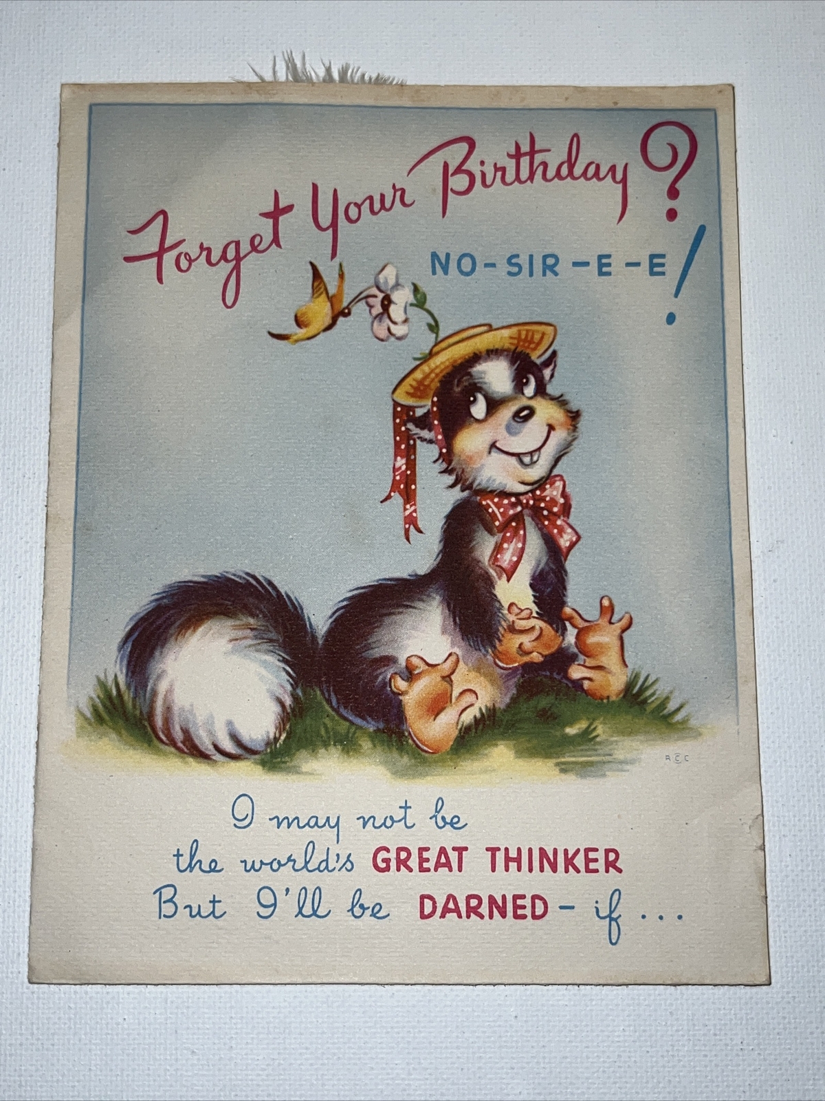 Vintage 1949 Rust Craft Skunk Pop-up Birthday Card Signed No Envelope