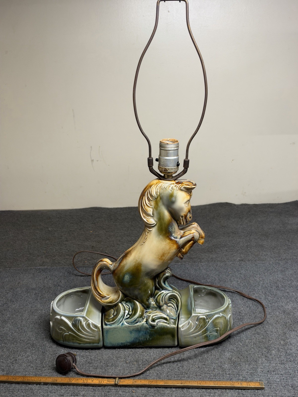 Vintage MCM Horse TV Lamp Ceramic & 2 Matching Side Planters / Dish  1950s RARE