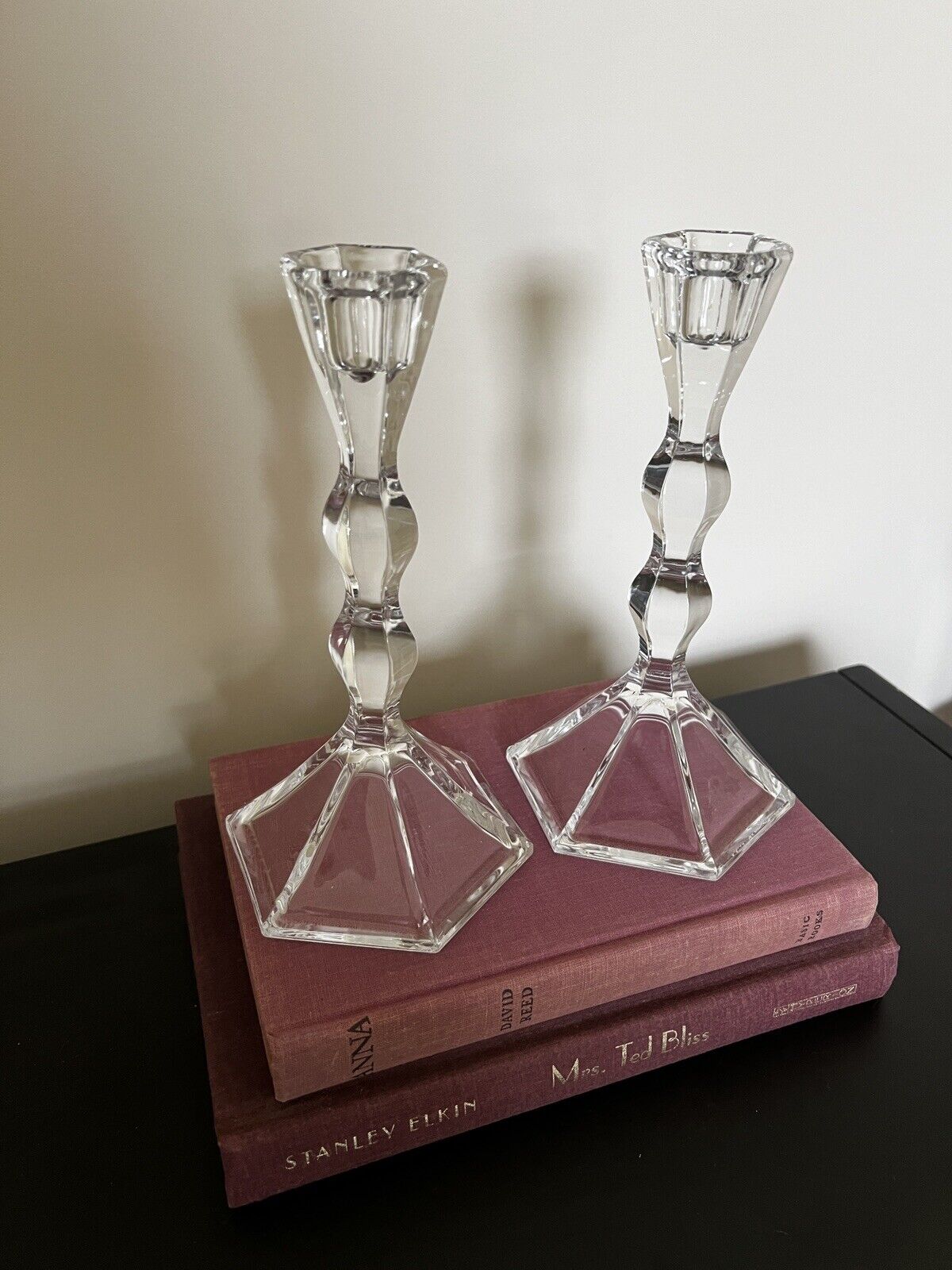 Set Of 2 Vintage Crystal Glass Candlesticks