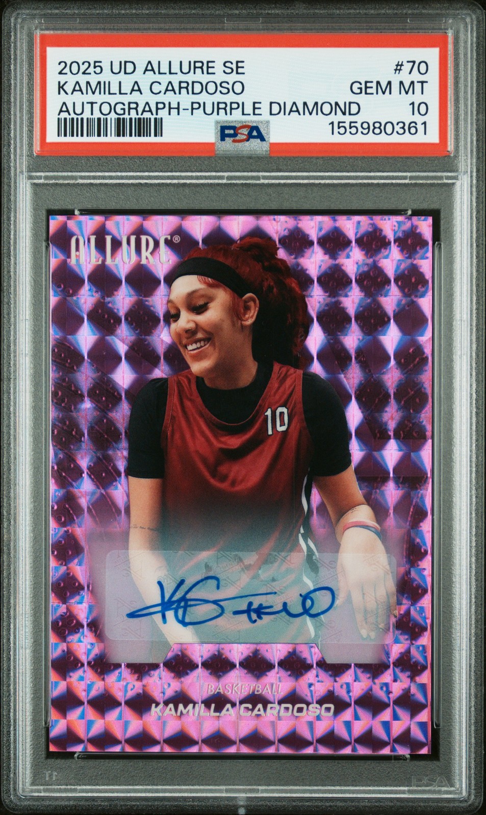 2025 UD ALLURE SE AUTO-PURPLE DIAMOND #70 KAMILLA CARDOSO 10/10 PSA 10