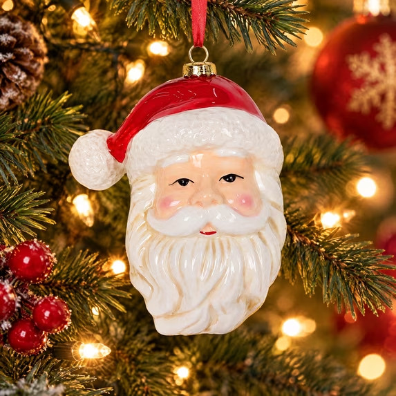 White and Red Ceramic Santa Christmas Ornament, 5.3