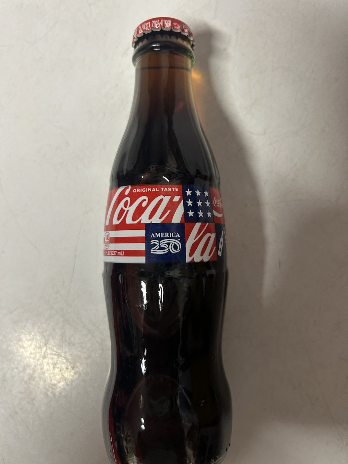 Coca-Cola America 250th 8 OZ Bottle Red White & Blue Made With REAL SUGAR
