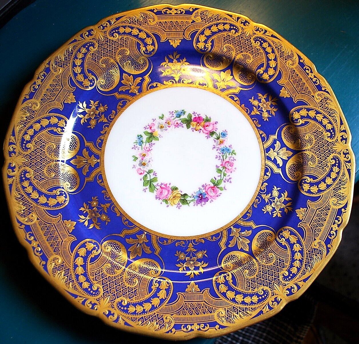 ANTIQUE BLUE Wm Guerin Co LIMOGES FRANCE Gold Lace Moriage Floral 1890 PLATE 11\