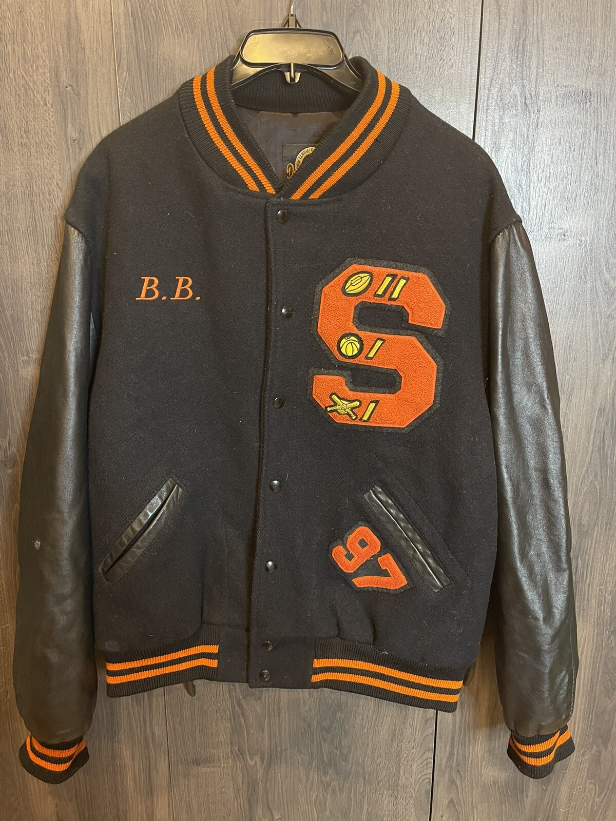 Vintage Highschool Sports Lettermans Jacket Adult XL Black Gunn