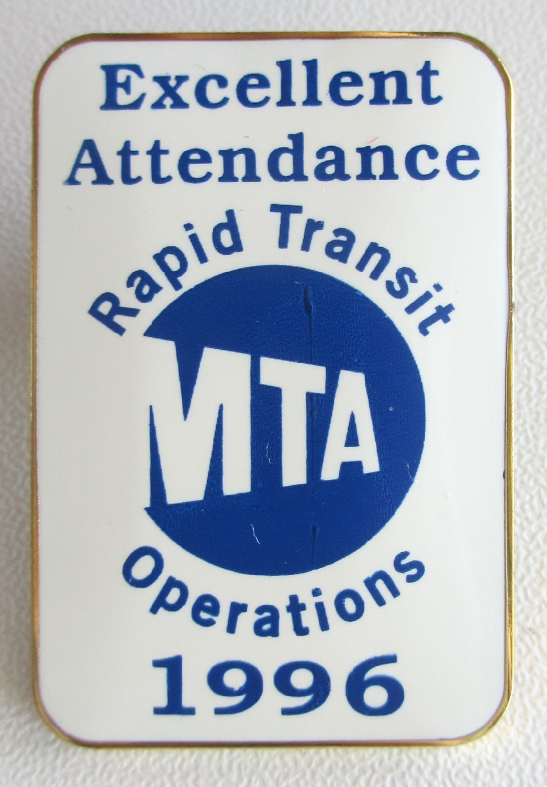 Vintage 1996 New York City Subway Rapid Transit Operations Attendance Lapel Pin