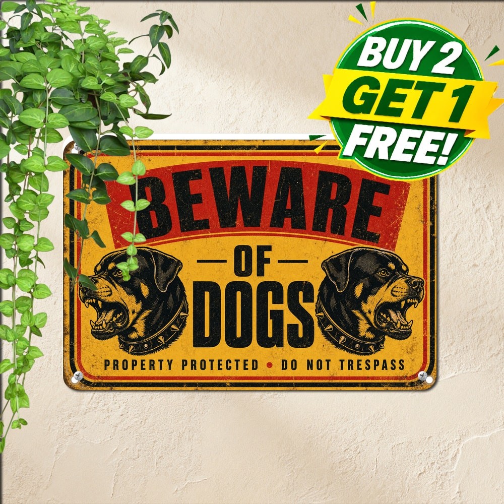 Beware Of Rottweiler Dogs Sign Security Guard Outdoor Metal Decor Plaque 8x12