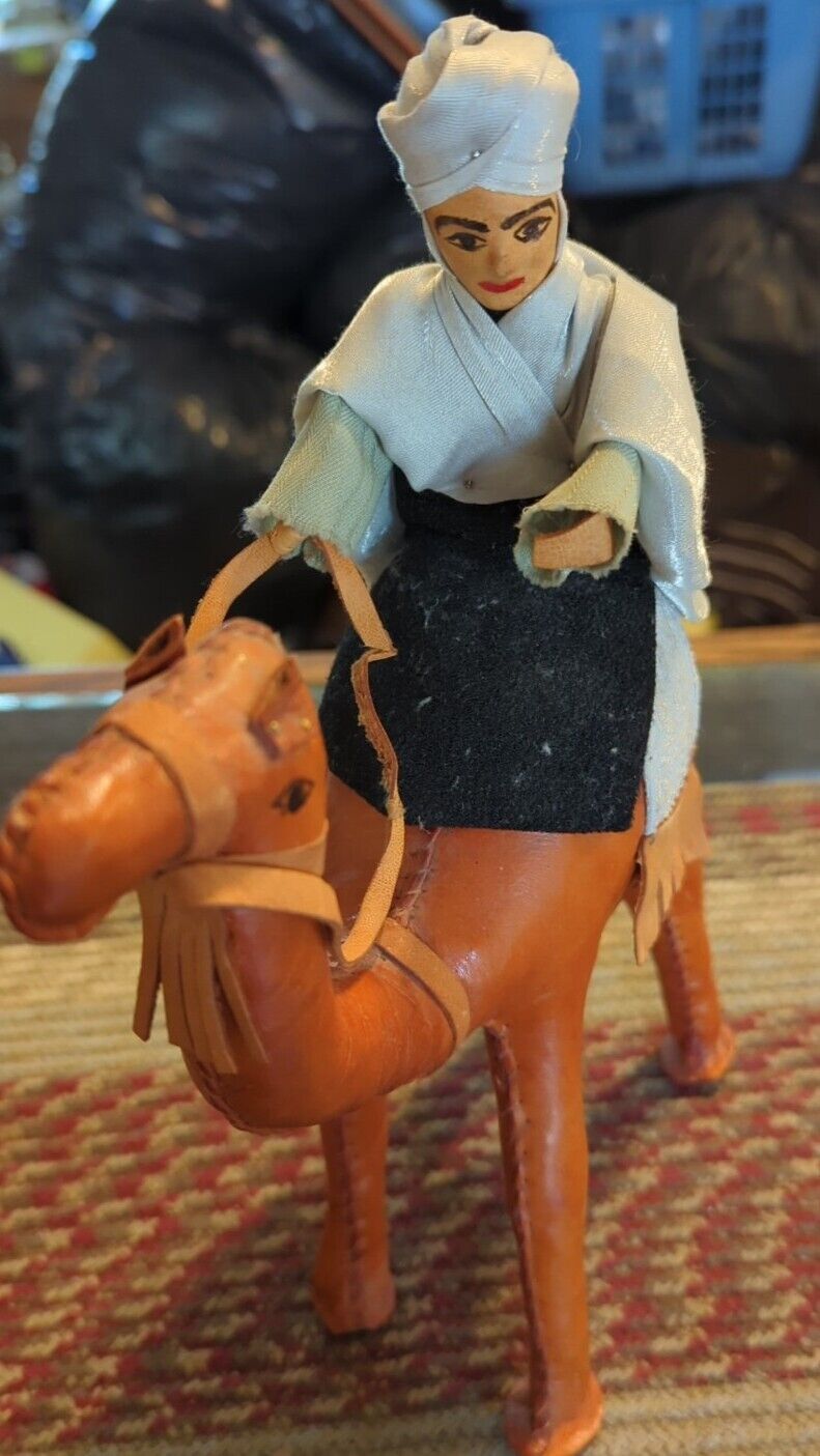 Leather Bound Wrapped Camel Figurine with Rider Very Good Condition  