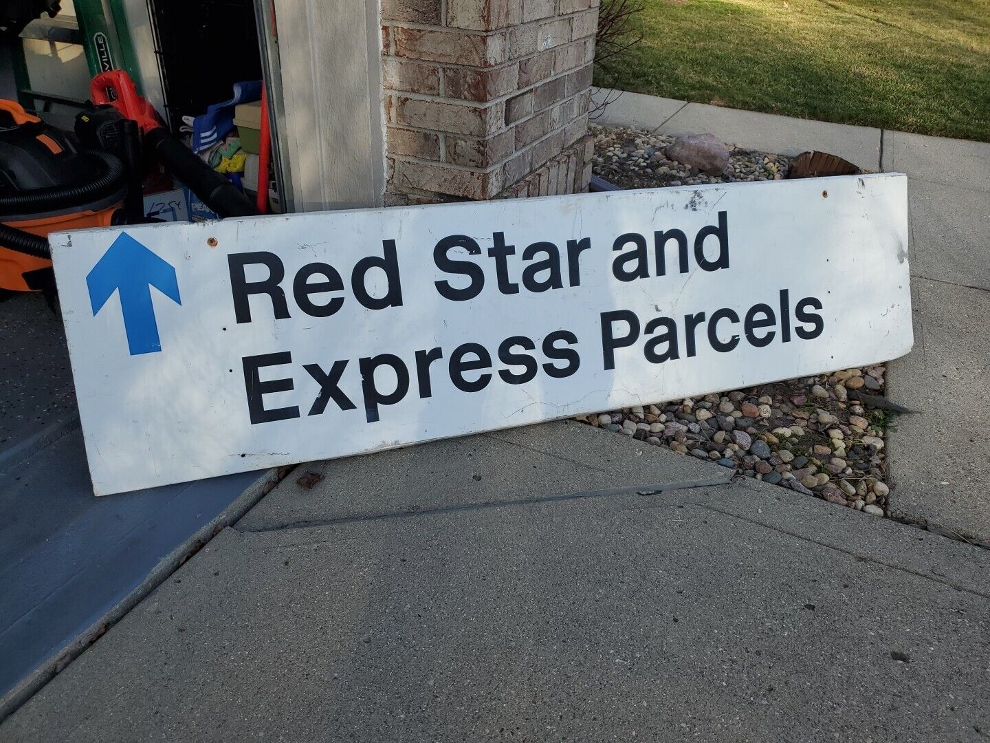 c.1960s Original Vintage Red Star Express Parcels Sign Metal European Mail USPS