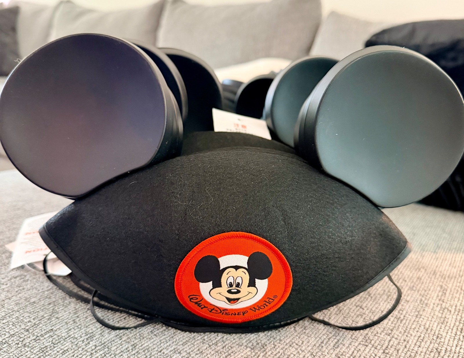 Mickey Mouse Walt Disney World Black  Felt Hat  & PLASTIC Ears Adult  Size