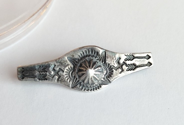 Vintage Navajo Native Whirling Log  Hand Stamp work Silver Brooch Pin