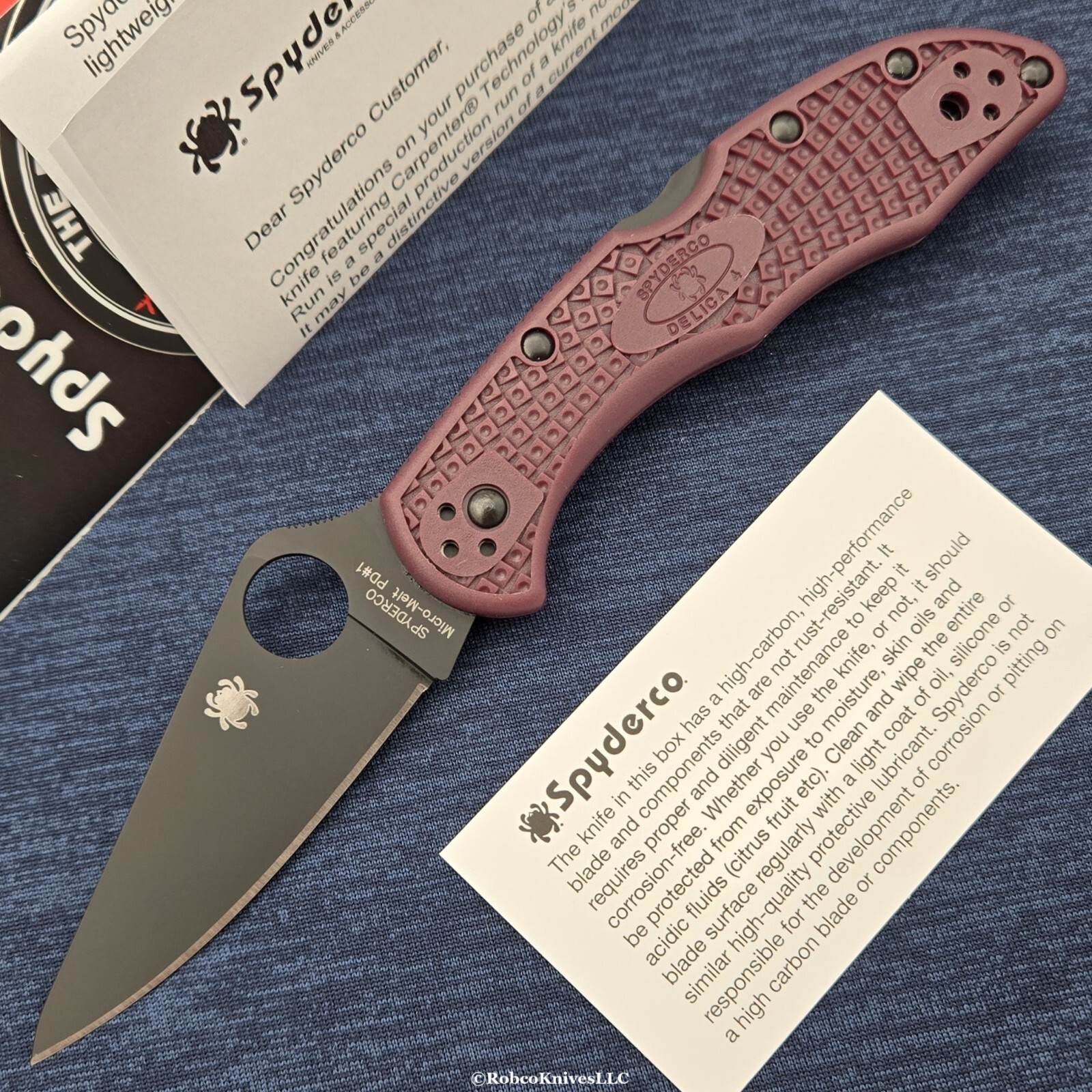 Spyderco Delica 4 Micro-Melt PD#1 Black Blade Burgundy FRN Handles SPRINT RUN