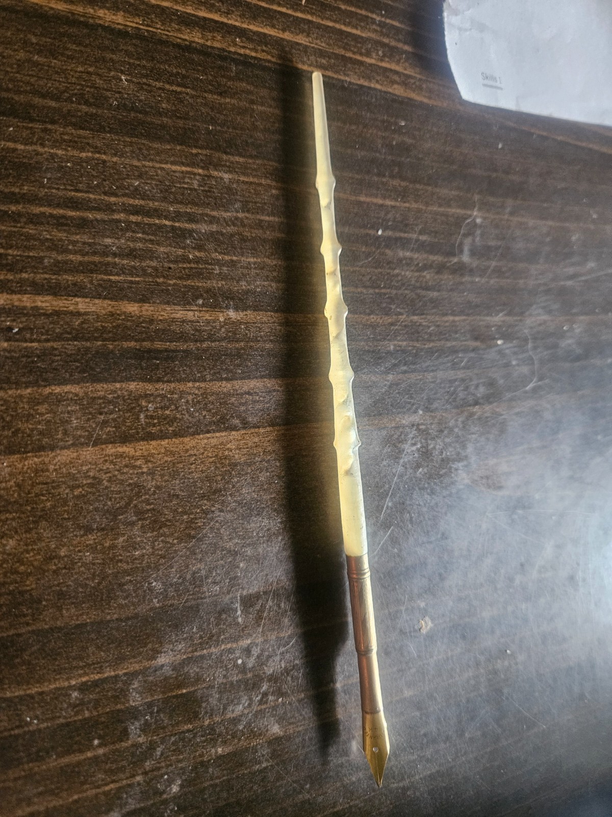 Antique Mother of Pearl Dip Pen Carved Bamboo Handle Solid 14K Gold Flexible Nib