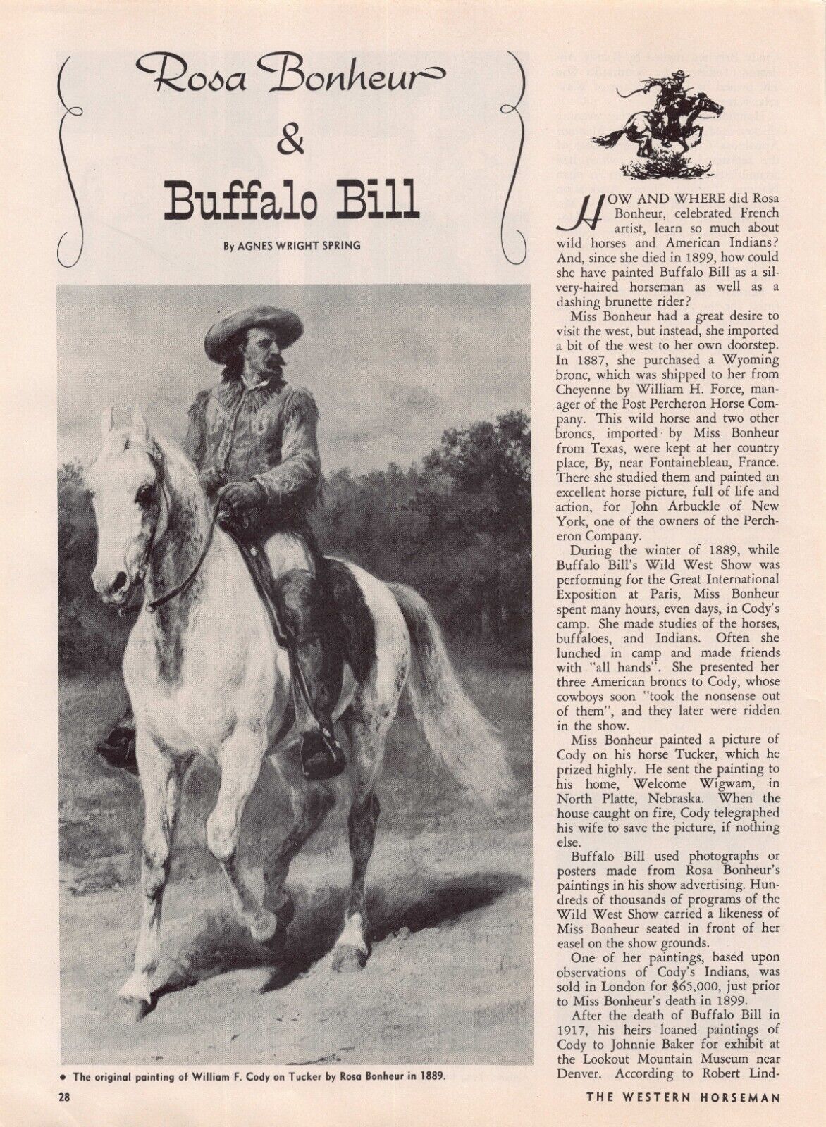 Buffalo Bill Paintings by Rosa Bonheur Circa 1889 Vintage Magazine Excerpt