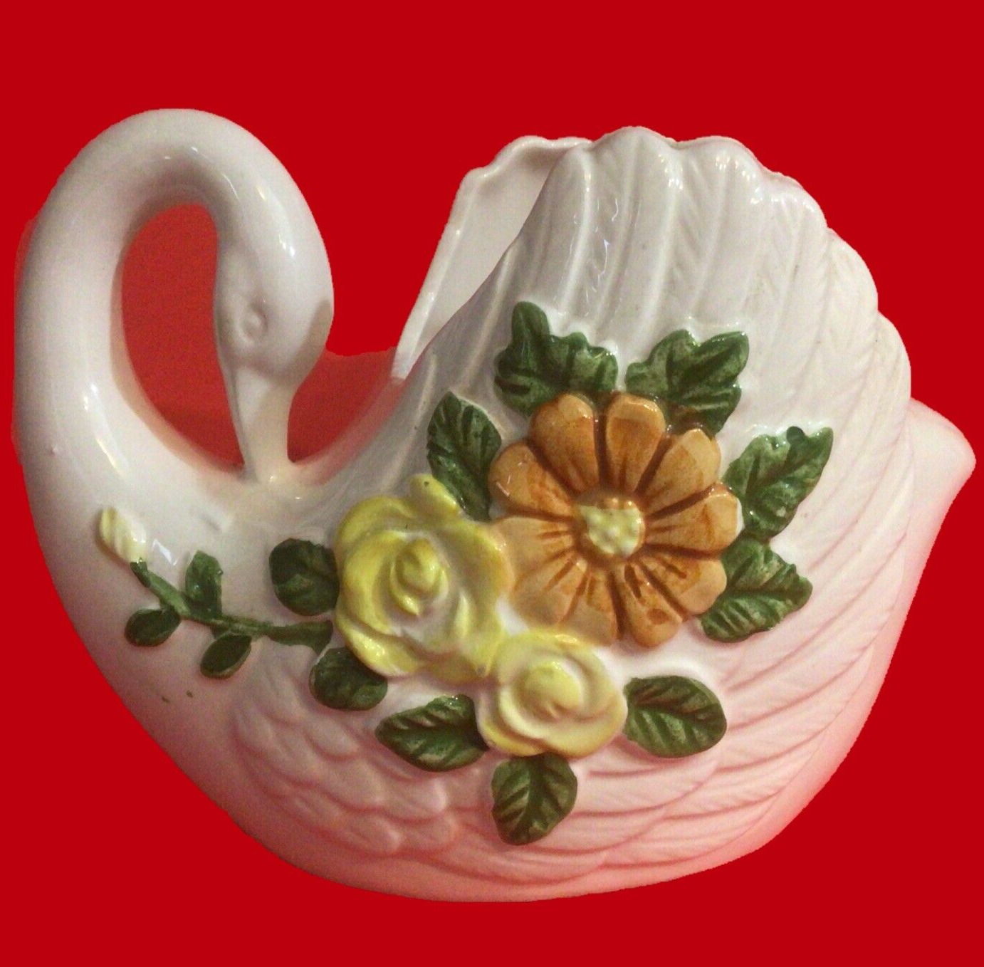 Rubens Originals Swan Planter Vintage Floral Japan 6”