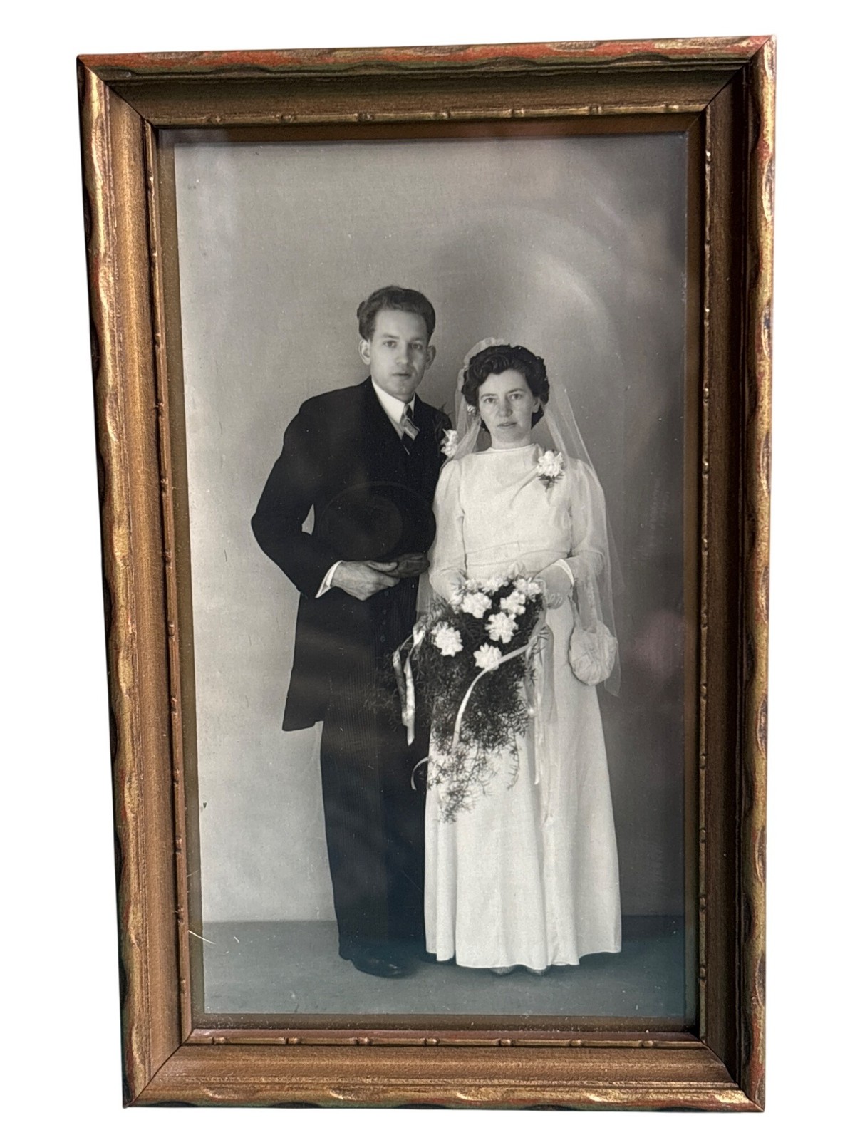 VTG Framed Black & White Wedding Photo 1930s-1940s