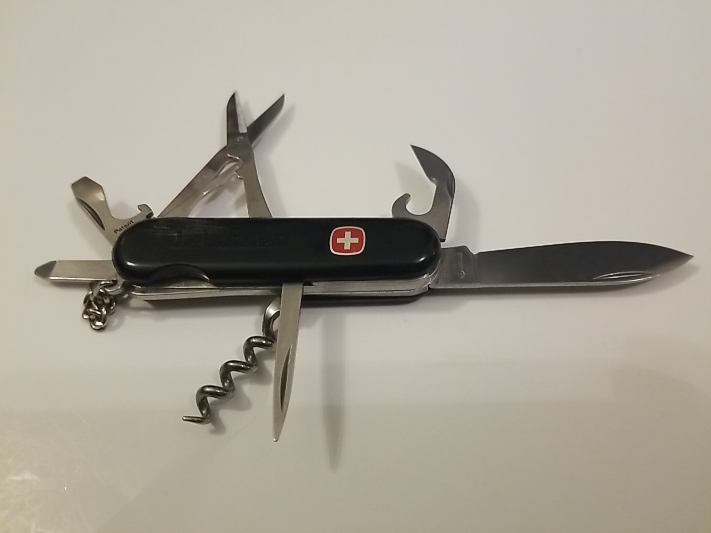 Wenger Black Sportsman Swiss Army Knife w/Locking Blade LL Bean Corkscrew Opener