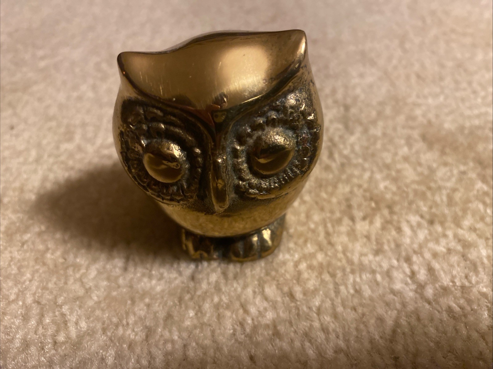 Vintage MCM Solid Brass Owl Figurine Paperweight Miniature Bird Statue 2.25\
