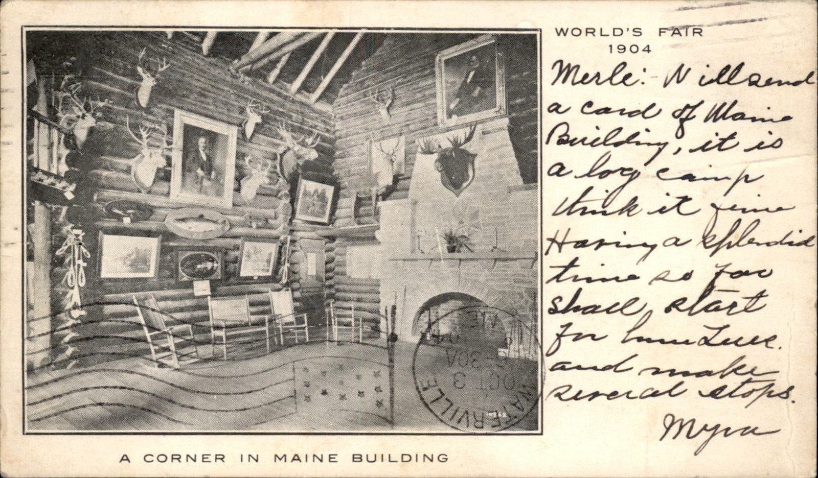 St. Louis World\'s Fair ME Maine Building Interior c1904 Vintage Postcard bhn