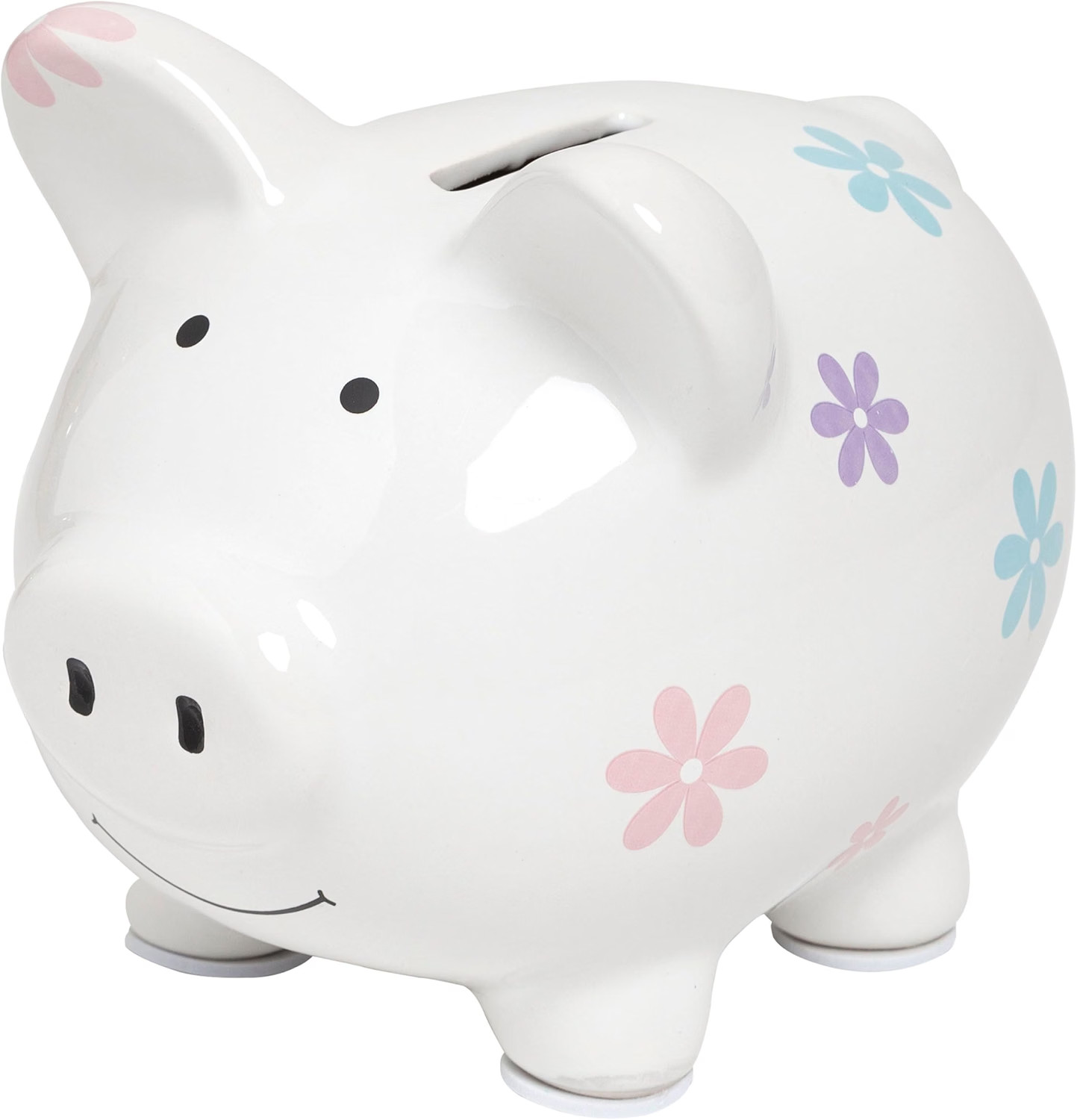 Large Ceramic Piggy Bank, White Floral Mini, Ideal for Boys and Girls, Kids, Mon