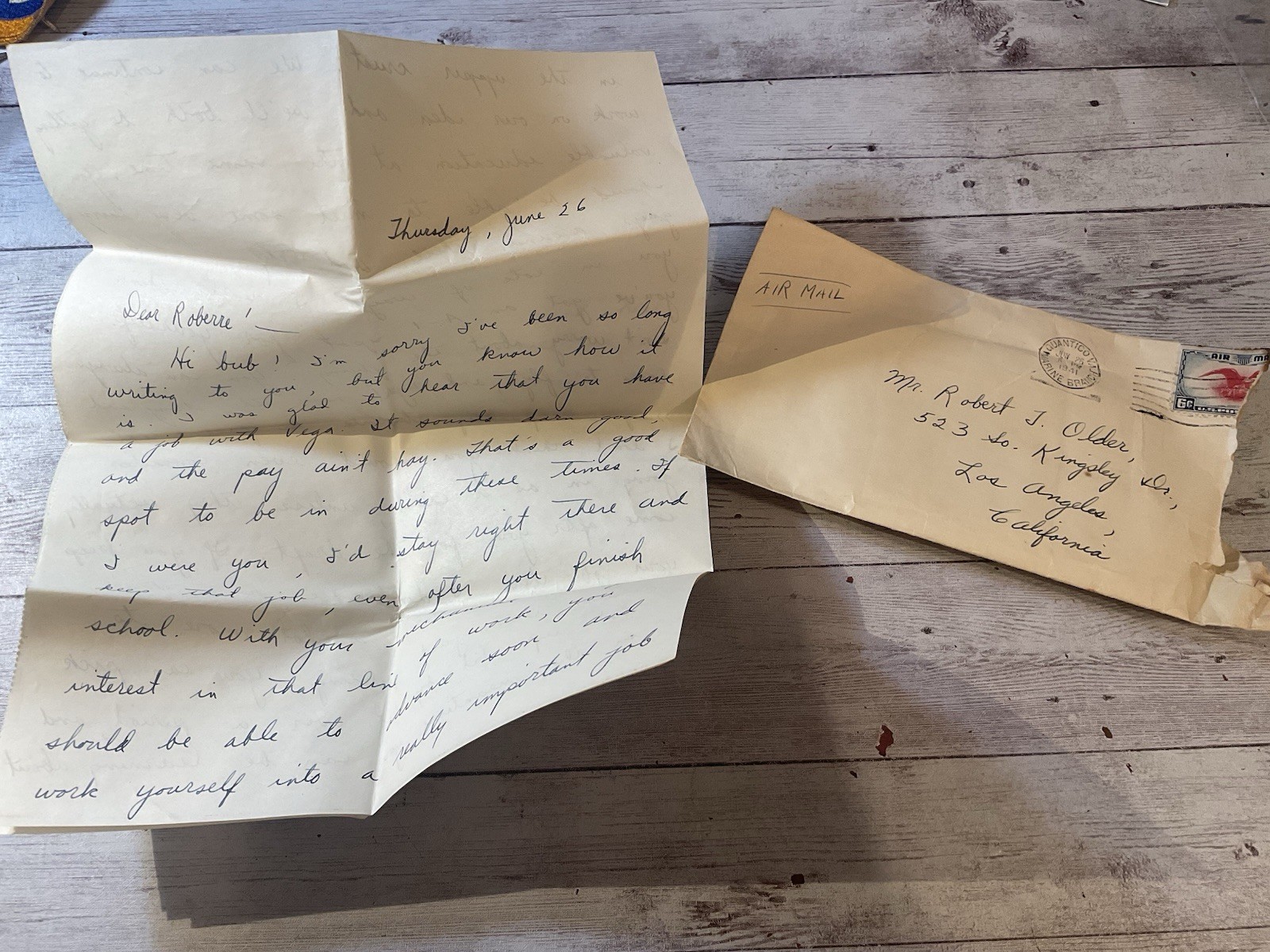 1941 LETTER FROM USMC PILOT WWII AVG FLYING TIGER ACE IN TRAINING AT QUANTICO