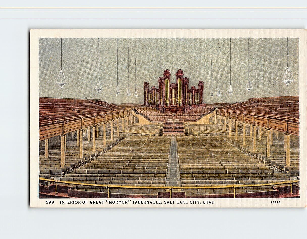 Postcard Interior of Great Mormon Tabernacle Salt Lake City Utah USA