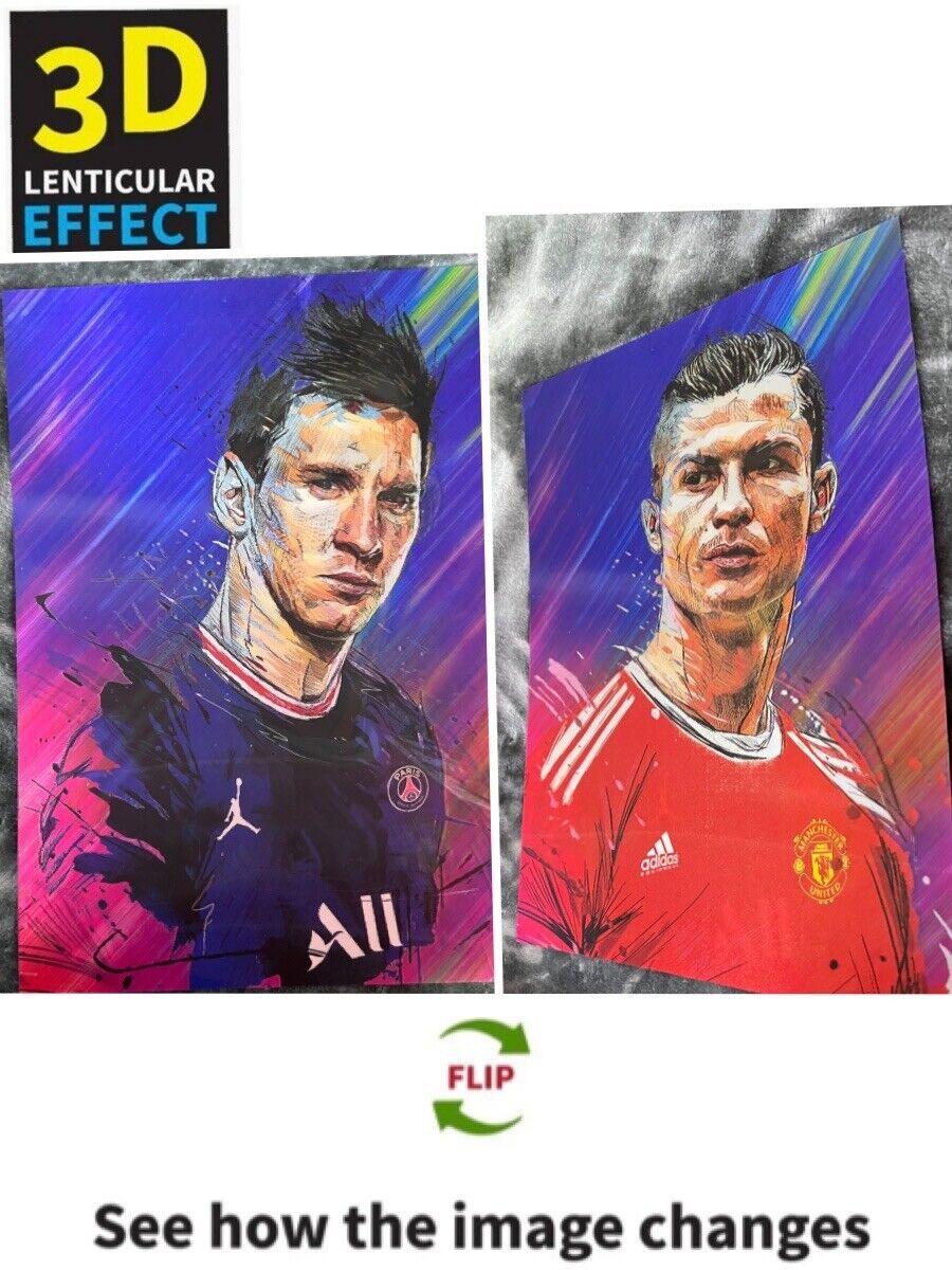 Lionel Messi ,Cristiano Ronaldo-3D Poster ,3D Lenticular-2 Images Change