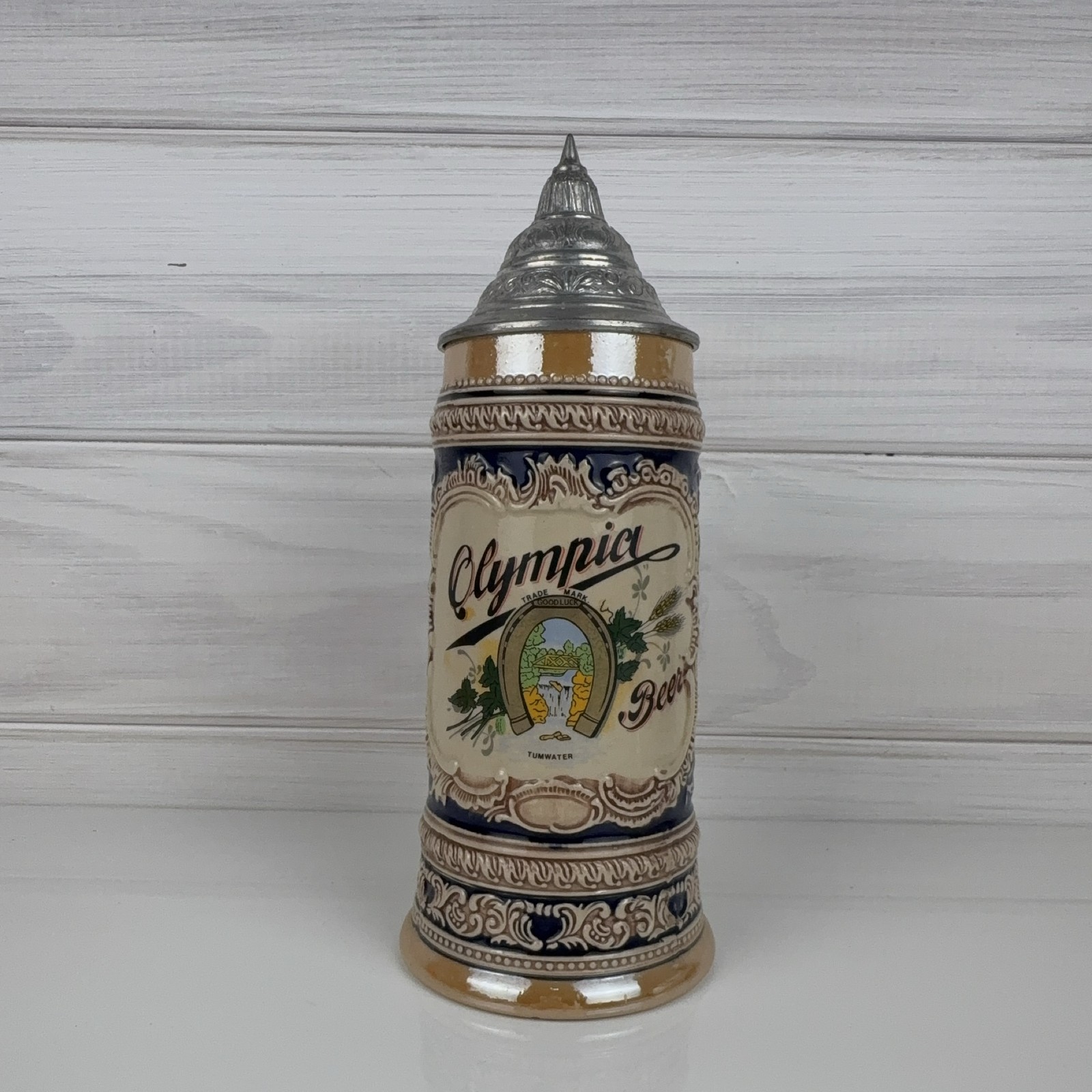 Vintage Gerz West Germany Lidded Beer Stein – Blue & Cream