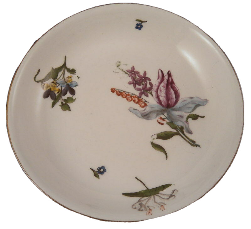 Mid Antique 18thC Meissen Porcelain Woodcut Flowers Saucer Porzellan Untertasse Mid Antique 18thC Meissen Porcelain Woodcut Flowers Saucer Porzellan Untertasse