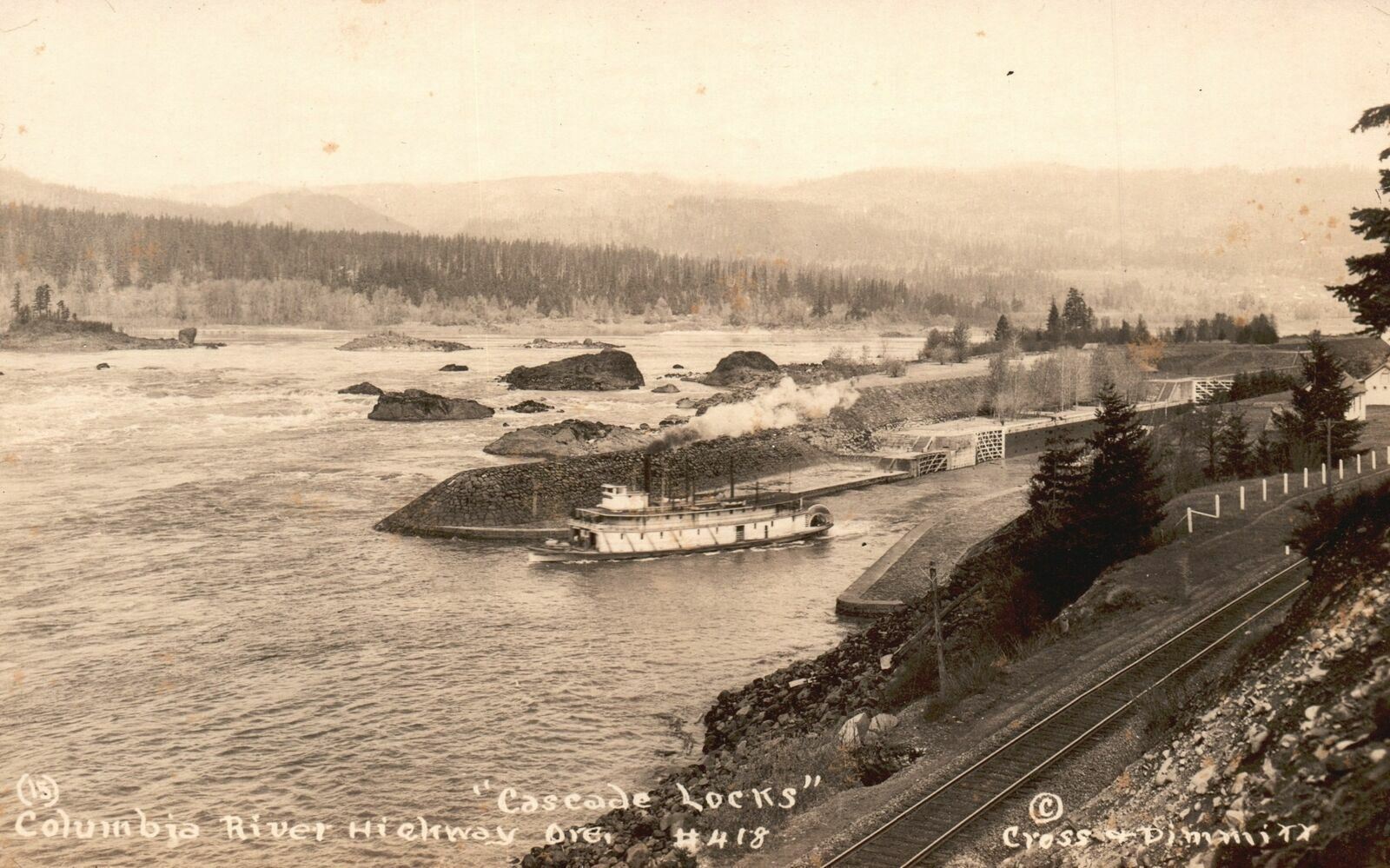 Vintage Postcard 1900's Cascade Locks Columbia River Highway Oregon OR RPPC
