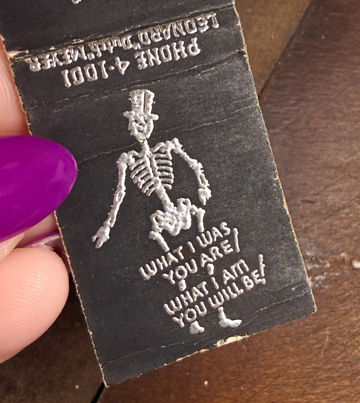 Vintage The Morgue Fresno CA Skeleton Matchcover Cocktail Lounge Dutch Meyer