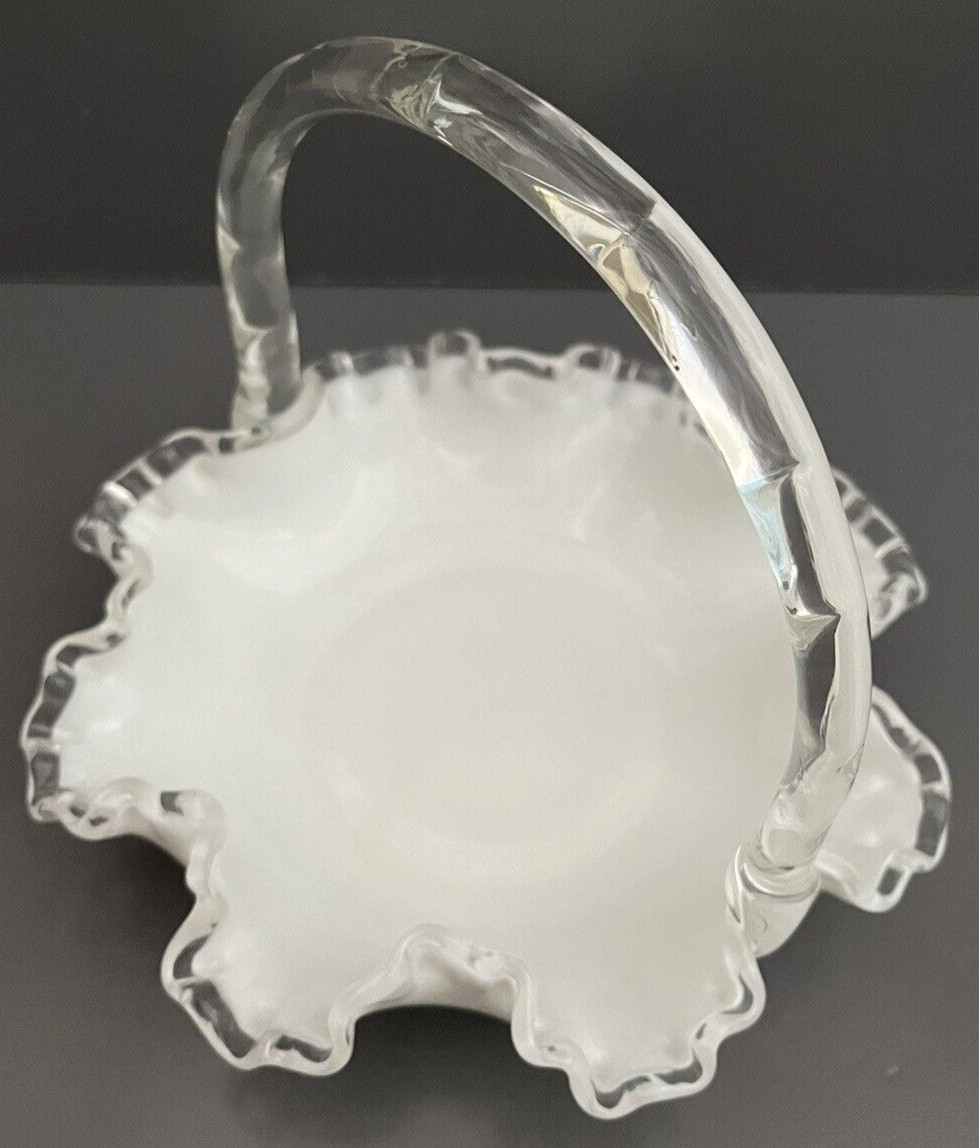 Fenton Silver Crest Milk Glass Basket Collectible White Ruffle Edge Vintage Gift